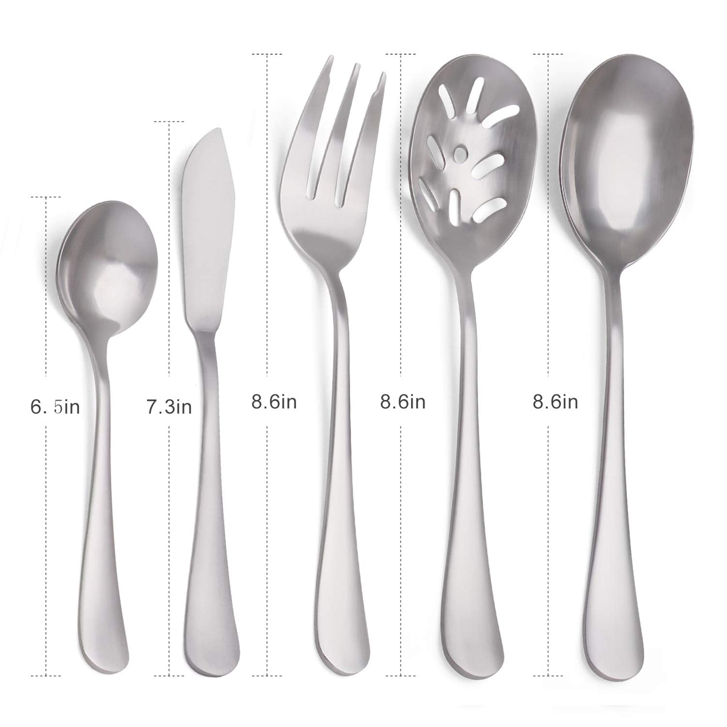 5-Piece 18/0 Stainless Steel Serving Set, Sharecook Large Hostess Set With Round Edge, Mirror Finished,Dishwasher Safe