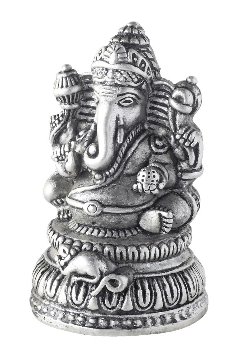 Prd Caratcafe Silver Ganesha Murti For Car Dashboard, Home & Office Use Made In Pure 925 Solid Chandi Metal Idol Of Ganesh Ji Si