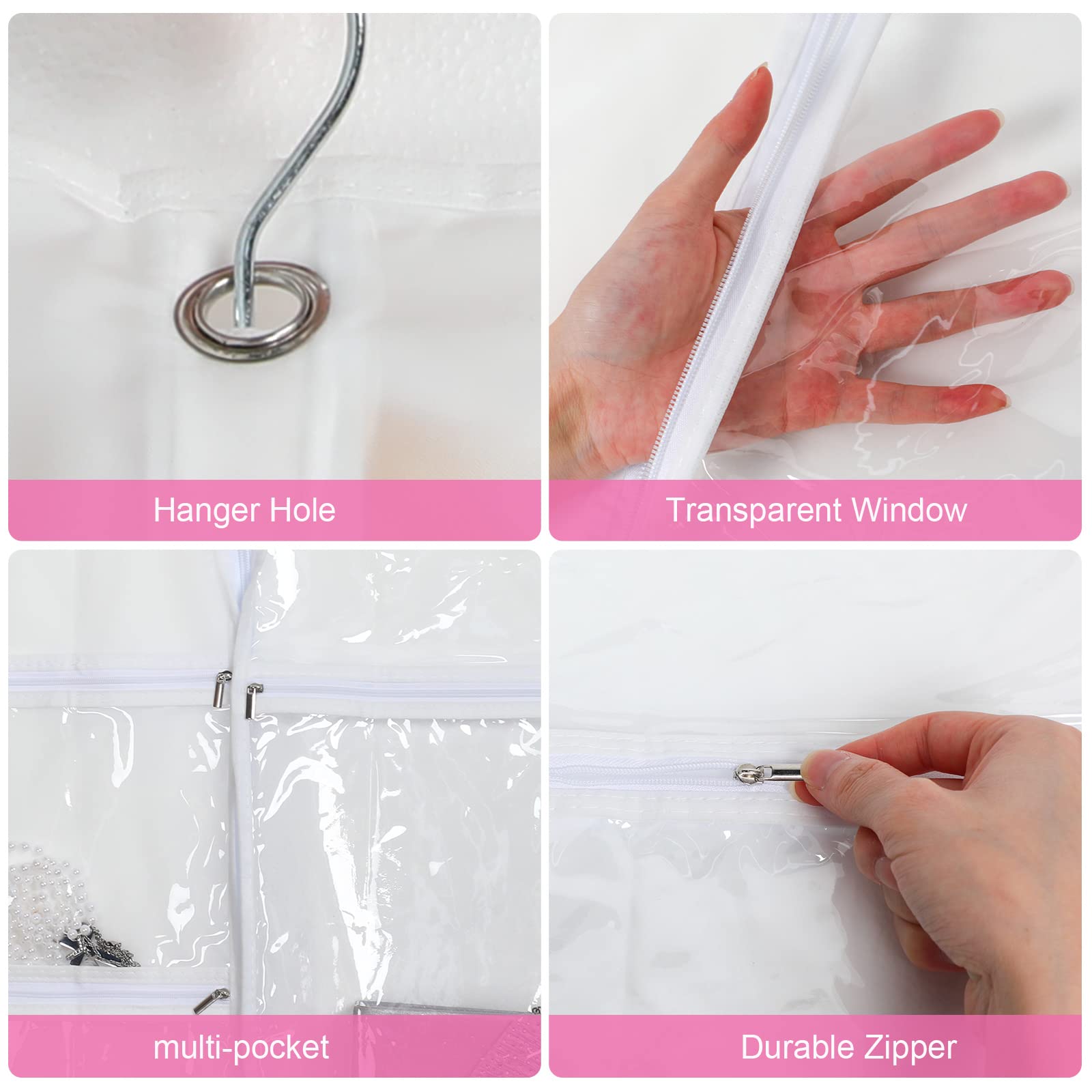 Woanger 6 Pcs Garment Bags For Dance Costumes 20'' X 40'' Clear Pvc With Zippers Garment Bag With Pockets Dance Costume Organize