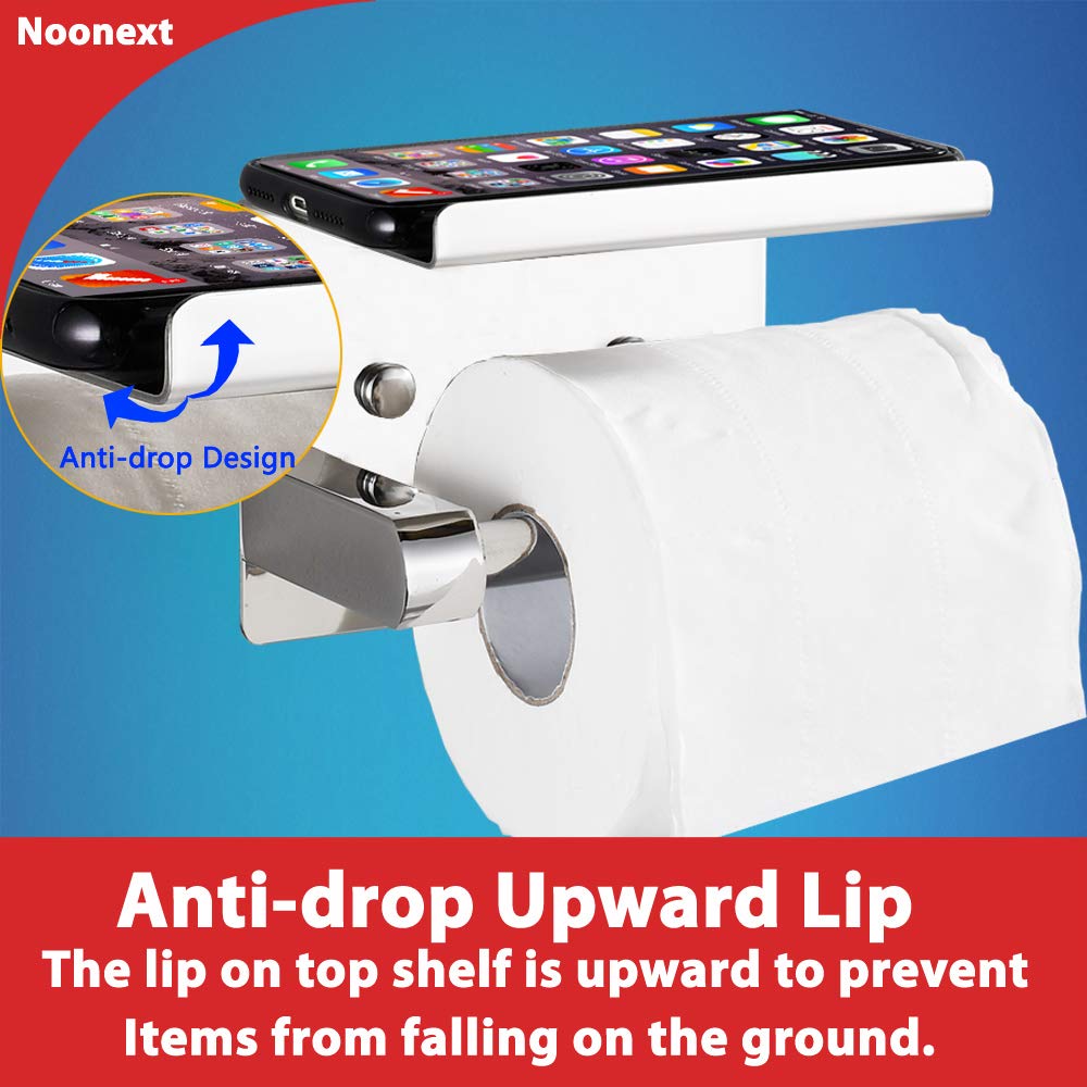 Adhesive Toilet Paper Holder with Shelf Wall Mounted  SUS304 Stainless Steel Toilet Paper Roll Holder  Mega Roll Tissue Roll Paper Dispenser  No Drilling or Wall Mounted with Screws (Polished Chrome)