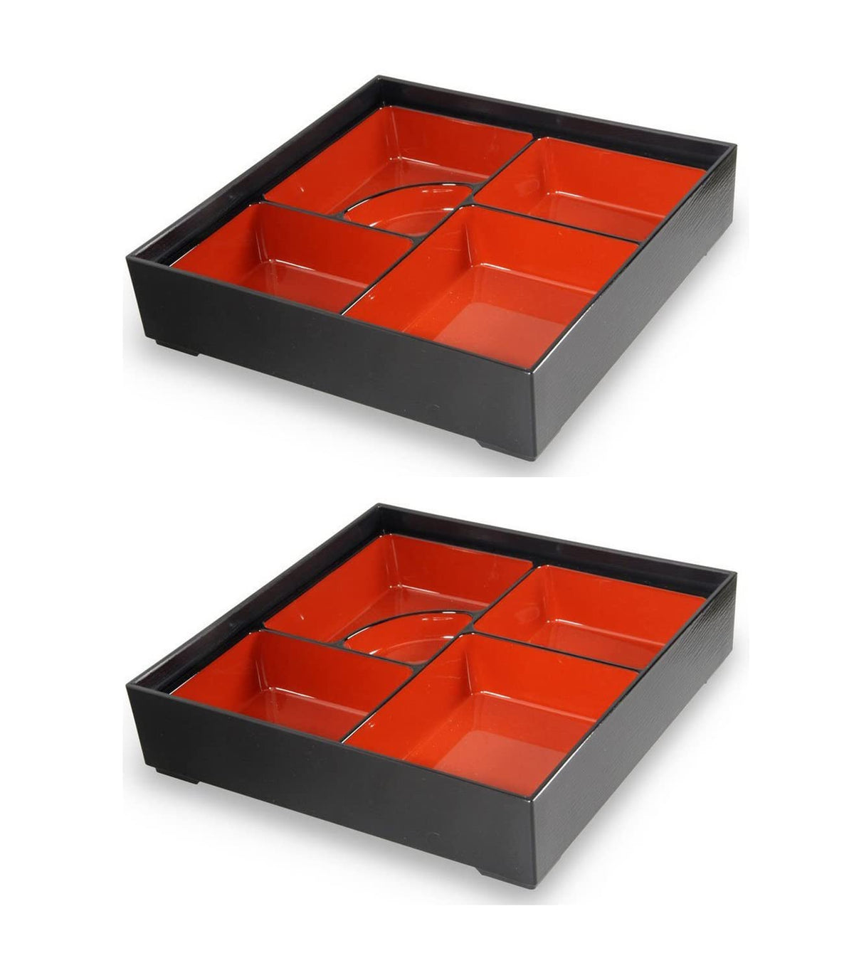 Japanbargain 4591, Red And Black Japanese Traditional Plastic Lacquered Lunch Bento Box 5 Compartments For Restaurant Or Home Tr