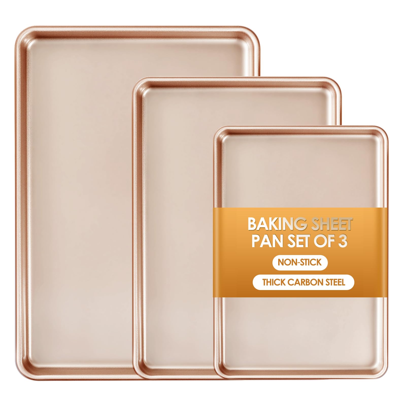 Baking Sheet Pan Set of 3, Commercial Cookie Sheets for Baking, Nonstick Half/Quarter/Jelly Roll Pans Replacement Toaster Oven T