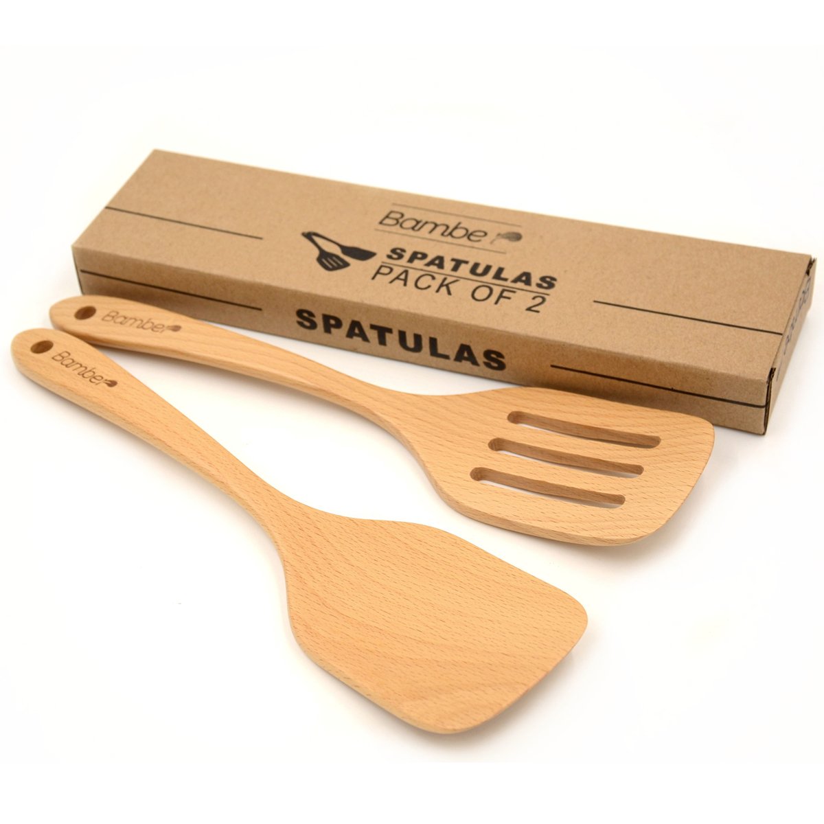 Bamber Wooden Wok Spatula Set Wood Turner For Non Stick Cookware, Pack Of 2