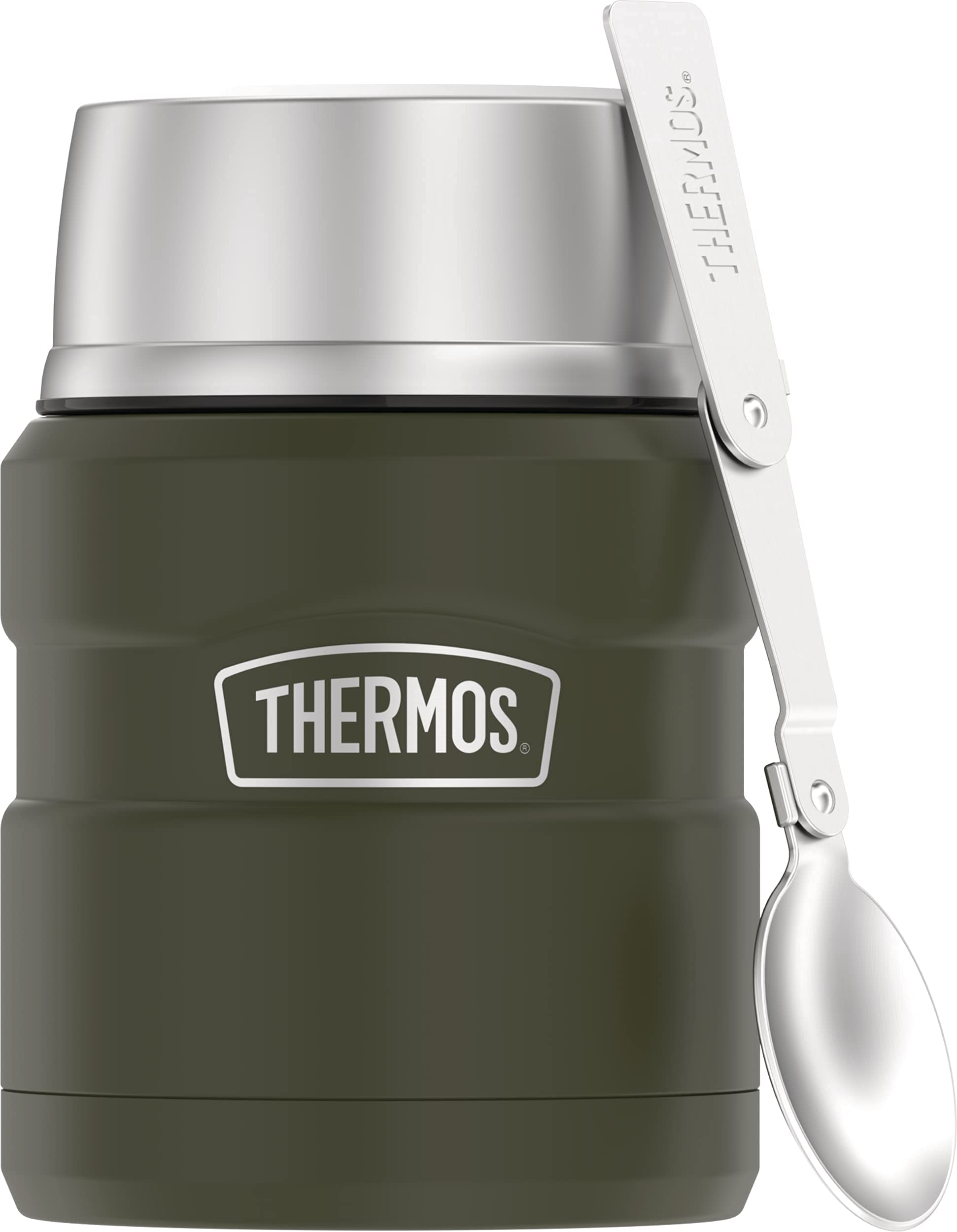 Thermos Stainless King Vacuum-Insulated Food Jar With Spoon, 16 Ounce, Army Green