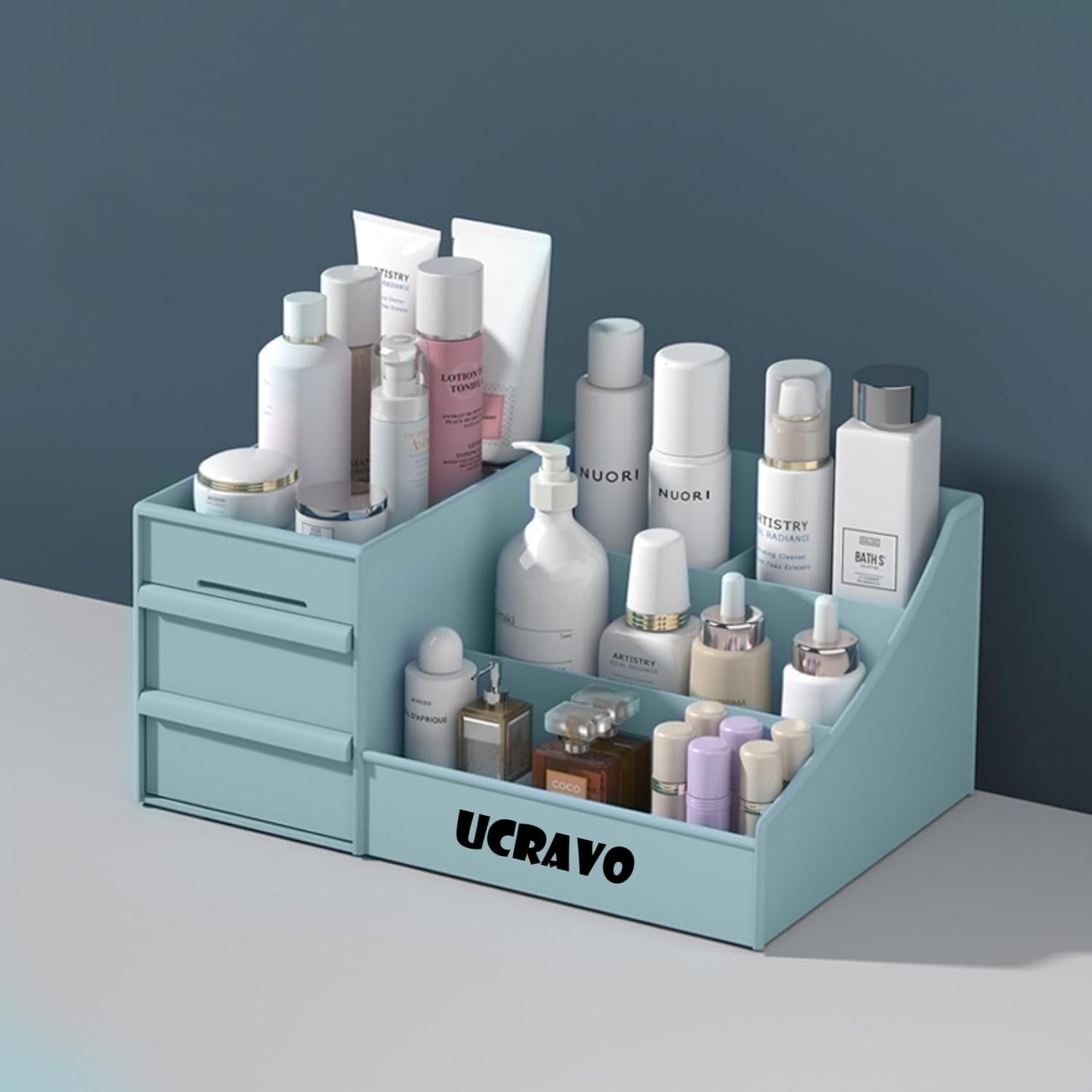 Ucravo Cosmetic Organizer Box Drawers Storage Plastic Stationary Box | Make Up Organiser For Women (Blue)