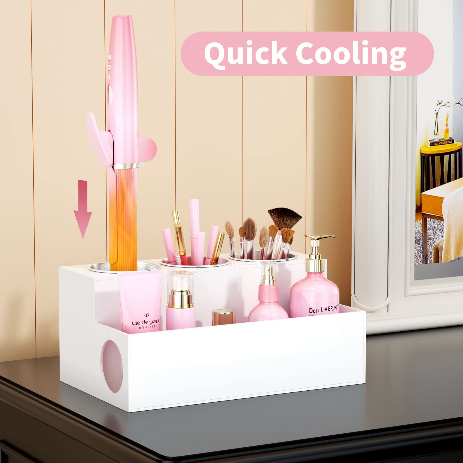 Niubee Acrylic Hair Styling Tool Organizer And Holder - Bathroom Countertop Storage For Blow Dryers, Accessories, Makeup, And To
