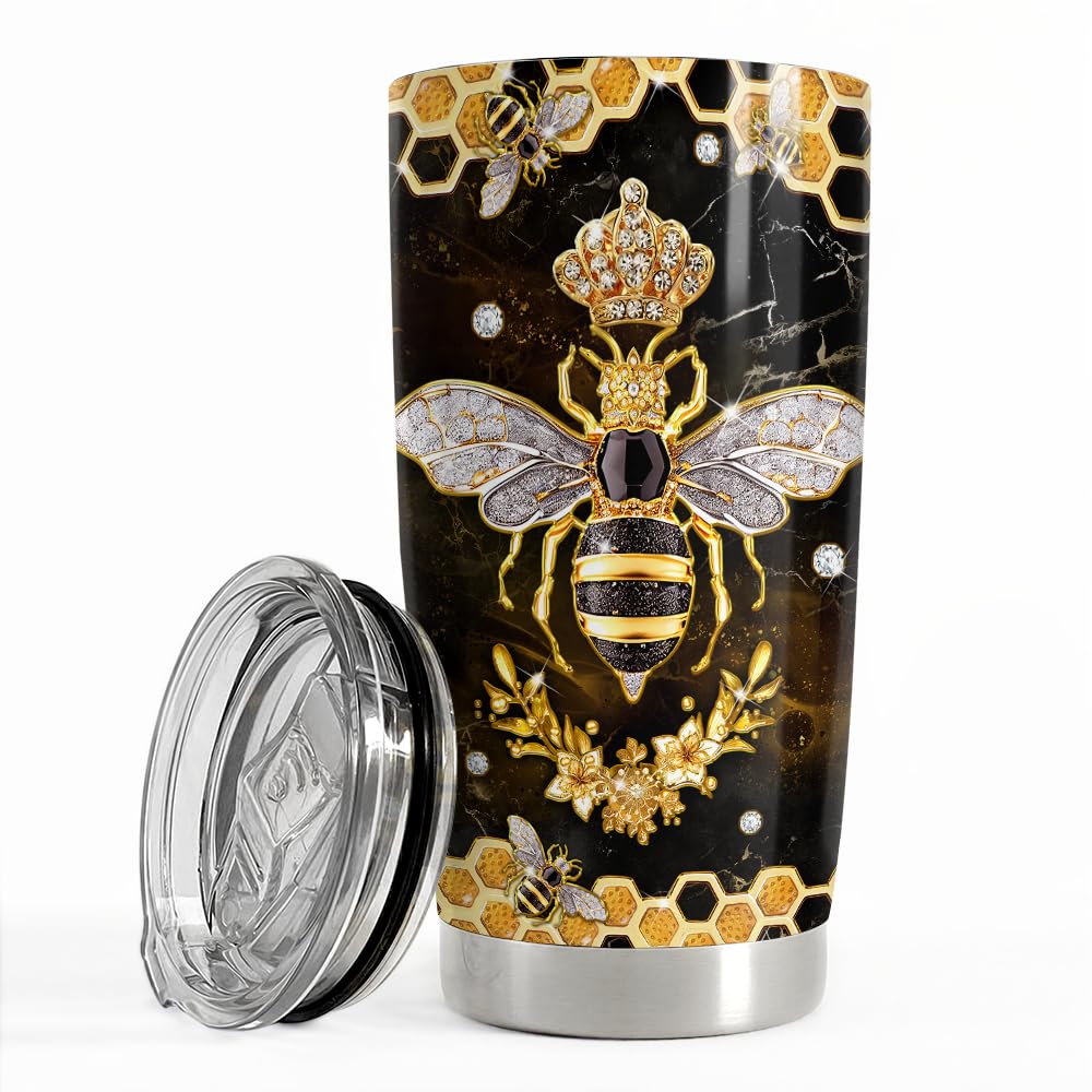 SANDJEST Bee Tumbler 20oz Stainless Steel Insulated Tumblers Coffee Travel Mug Cup Jewelry Drawings Style Bee Gifts for Women Gi