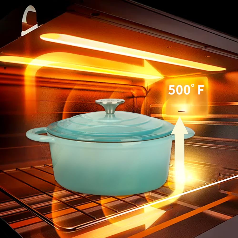 Cookwin Enameled Cast Iron Dutch Oven, 5 Qt Bread Baking Pot With Self Basting Lid, Non-Stick Enamel Coated Cookware Pot, Great
