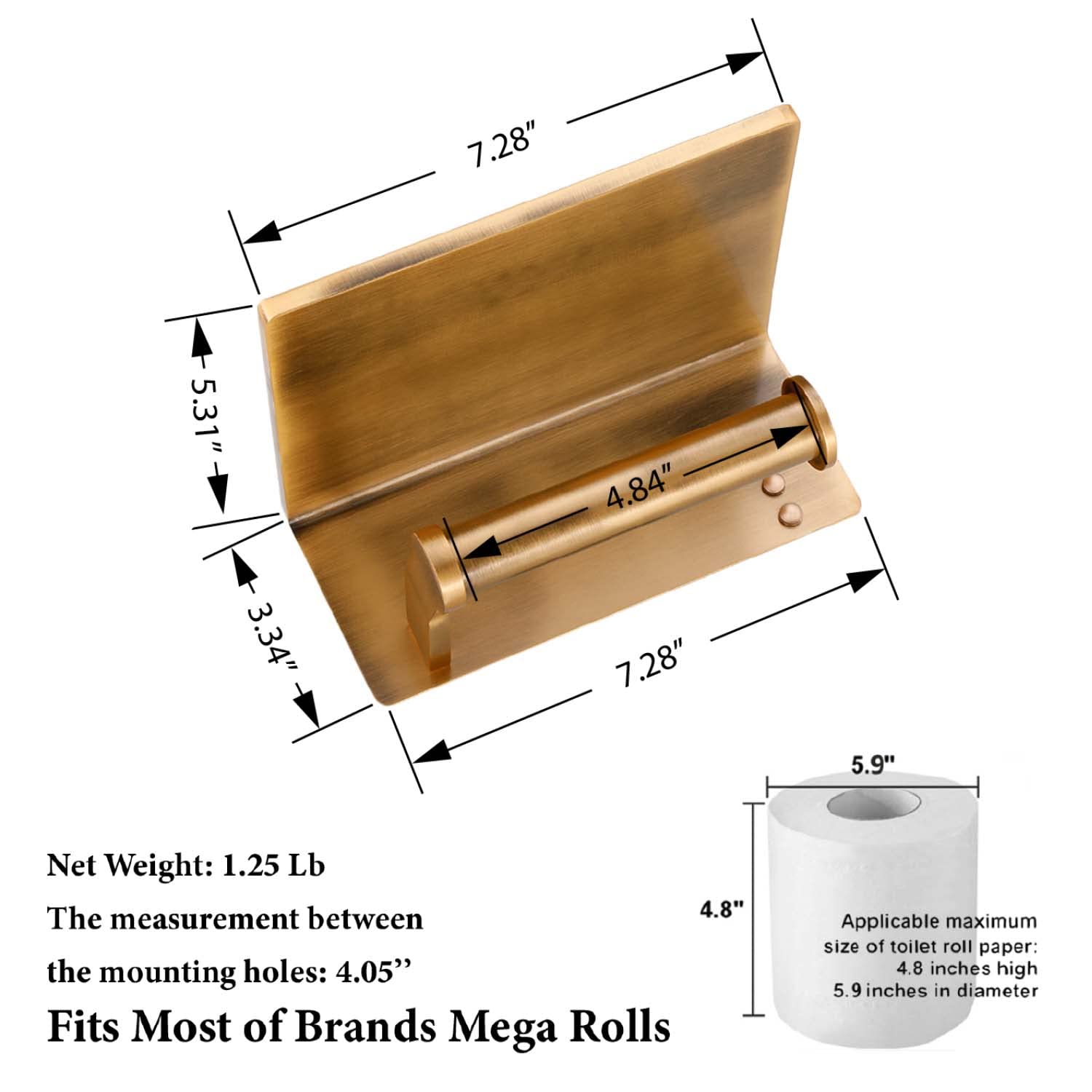 Smarthome Toilet Paper Holder with Shelf  Aluminum Tissue Roll Dispenser with Mobile Phone Storage Shelf for Bathroom  3M Self Adhesiv or Wall-Mounted with Screws  Antique Brass