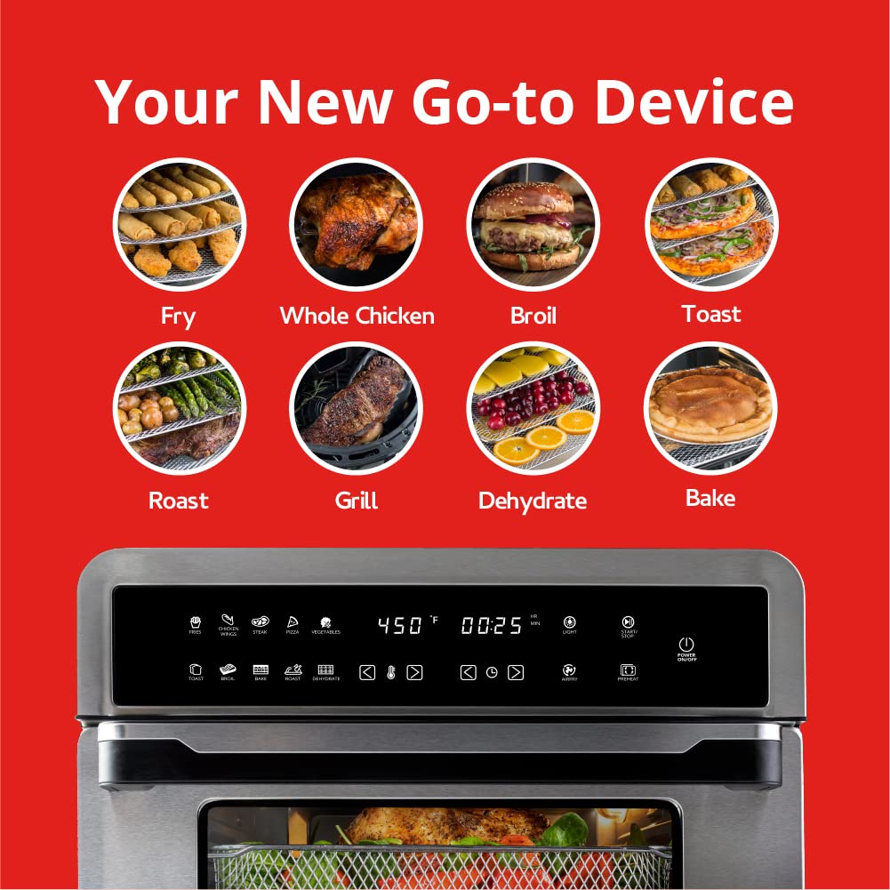 Aria Air Fryers ATO-898 30Qt Toaster Oven Air Fryer, Brushed Stainless Steel, Durable Stainless Steel Construction