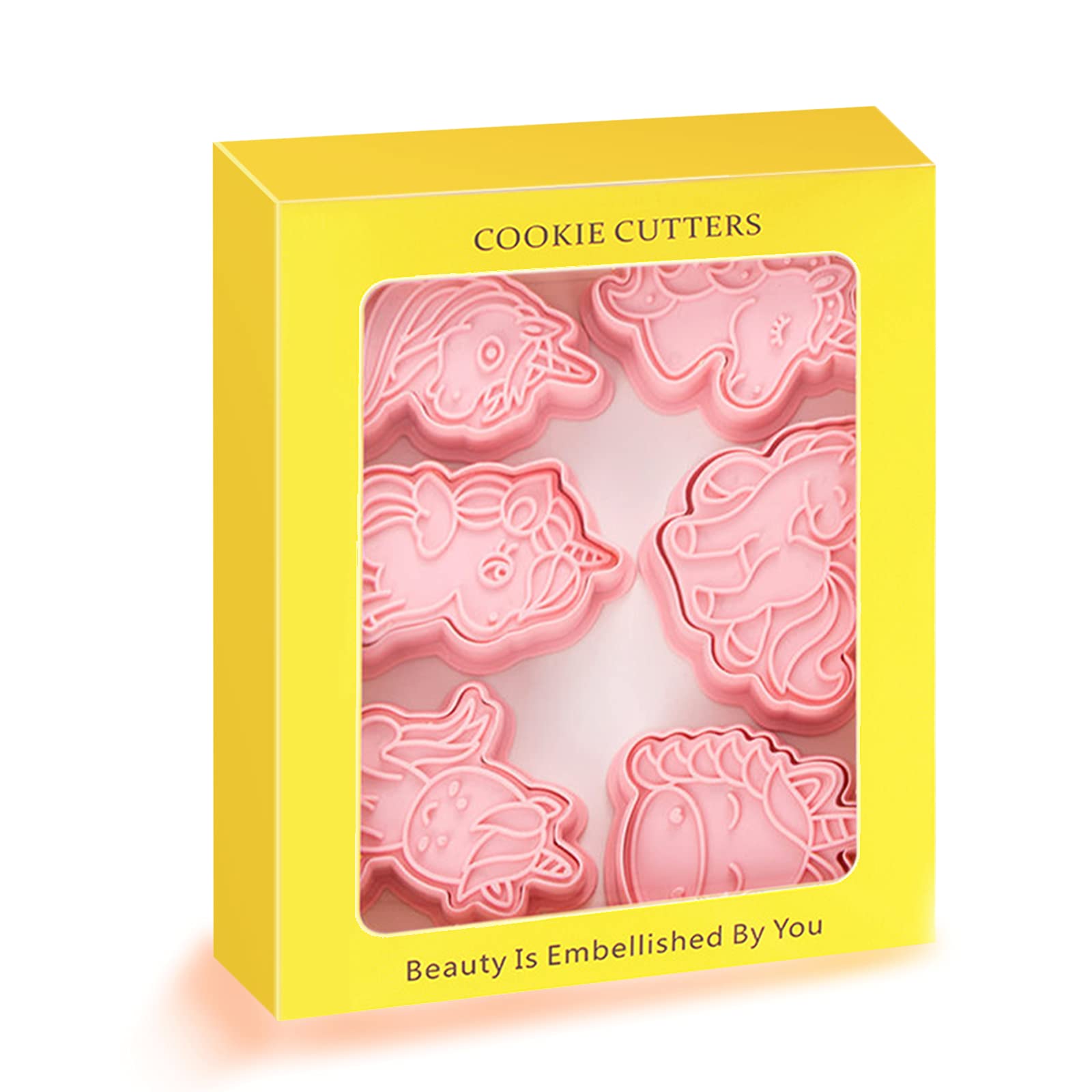 Novel Unicorn Cookie Cutters And Stamper, 6-Style 3D Unicorn Cookie Cutters Set For Kids Birthday Party And Festival (Pack Of 12