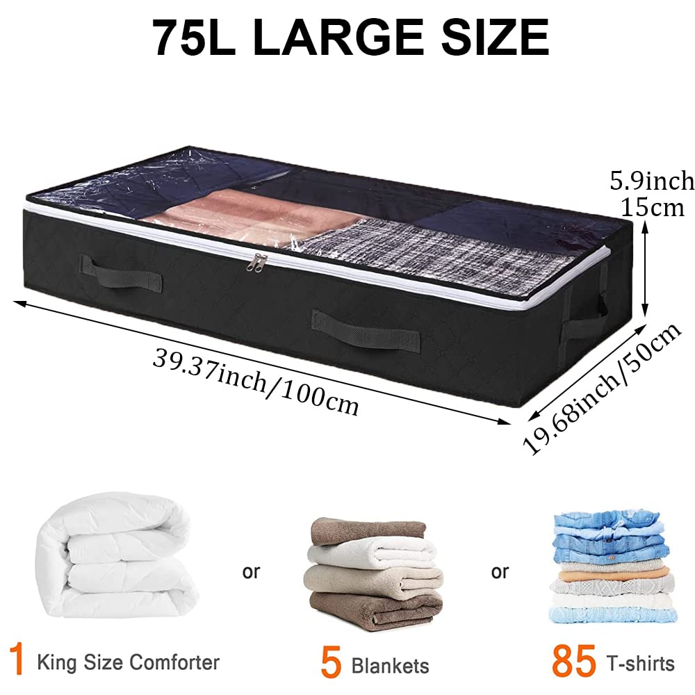 ASANMEYO Under Bed Storage Containers, 4-Pack Large Underbed Storage Bags Organizer, Thick Fabric Storage Bins with Clear Window