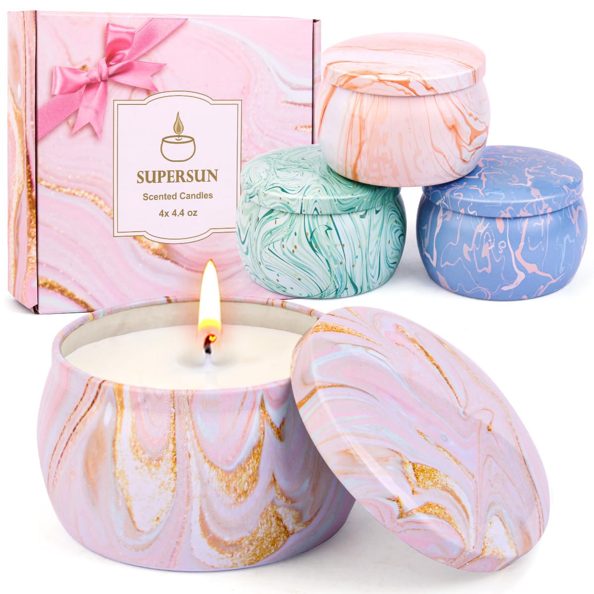Candles Gifts for Women, Aromatherapy Candle Set, 17.6 oz 4 Pack Vanilla Lemon Fig Lavender Candle for Home Scented 120H Burning