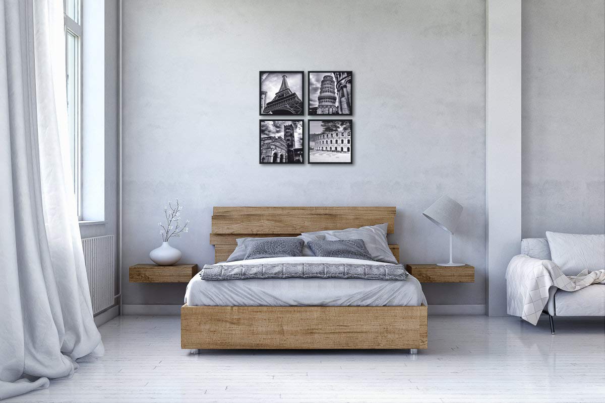 Wieco Art Framed Wall Art Architectures Modern 4 Panels Giclee Canvas Prints Europe Buildings Black And White Landscape Canvas W