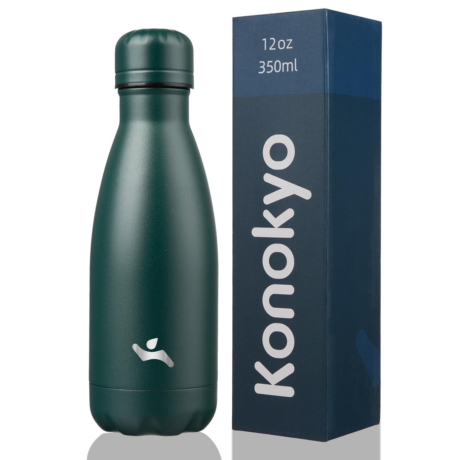 Konokyo Insulated Water Bottles,12 oz Double Wall Stainless Steel Vacumm Metal Flask for Sports Travel,Army Green