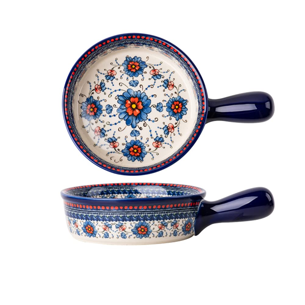 Bicuzat Blue and Orange Flower Vintage Style Ceramic Bakeware Casserole Dish Baking Pan Lasagna Pans Baking Dish with Handles fo