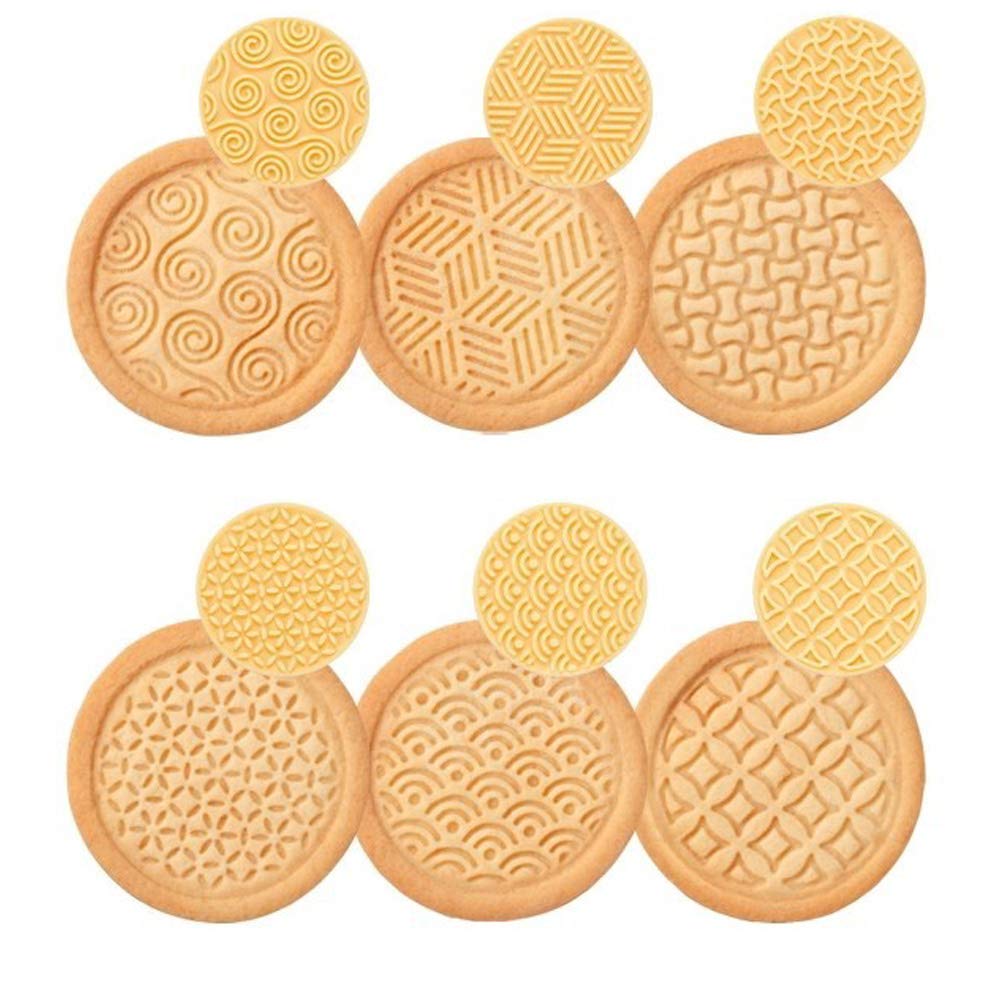 Kaishane Silicone Cookie Stamps Set For Baking - Geo Geometric Figure Cookie Stamps With Handle And 6 Silicone Stamps High Heat