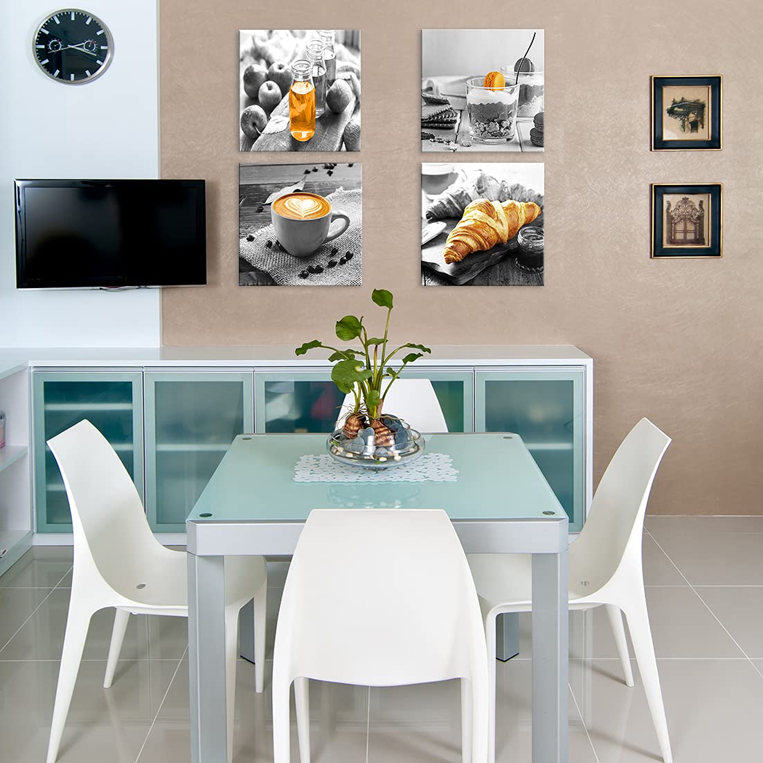 Biufo Kitchen Canvas Wall Art Prints Black And White Food Coffee Painting Picture For Bakery Cafe Dining Room Restaurant Wall De