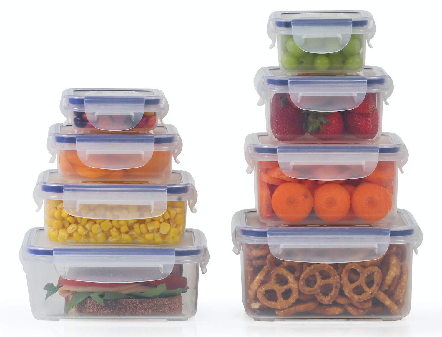Popit! Airtight Food Storage Containers with Lids, 8Piece Set, BPA Free Plastic, Microwave, Freezer & Dishwasher Safe, Stackabl