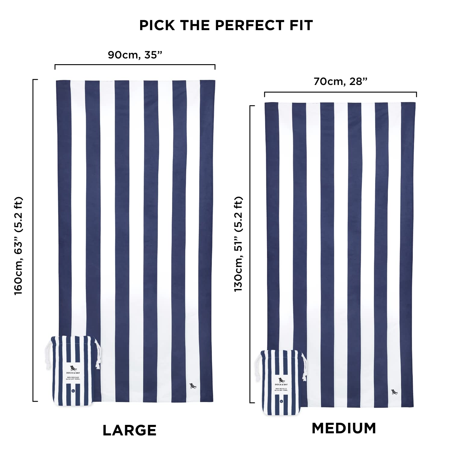 Dock & Bay Quick Drying Towel - for Sports & gym - compact  Lightweight - 100% Recycled - Includes Bag - cabana - Whitsunday Blue  Medium (130x70cm  51x27)