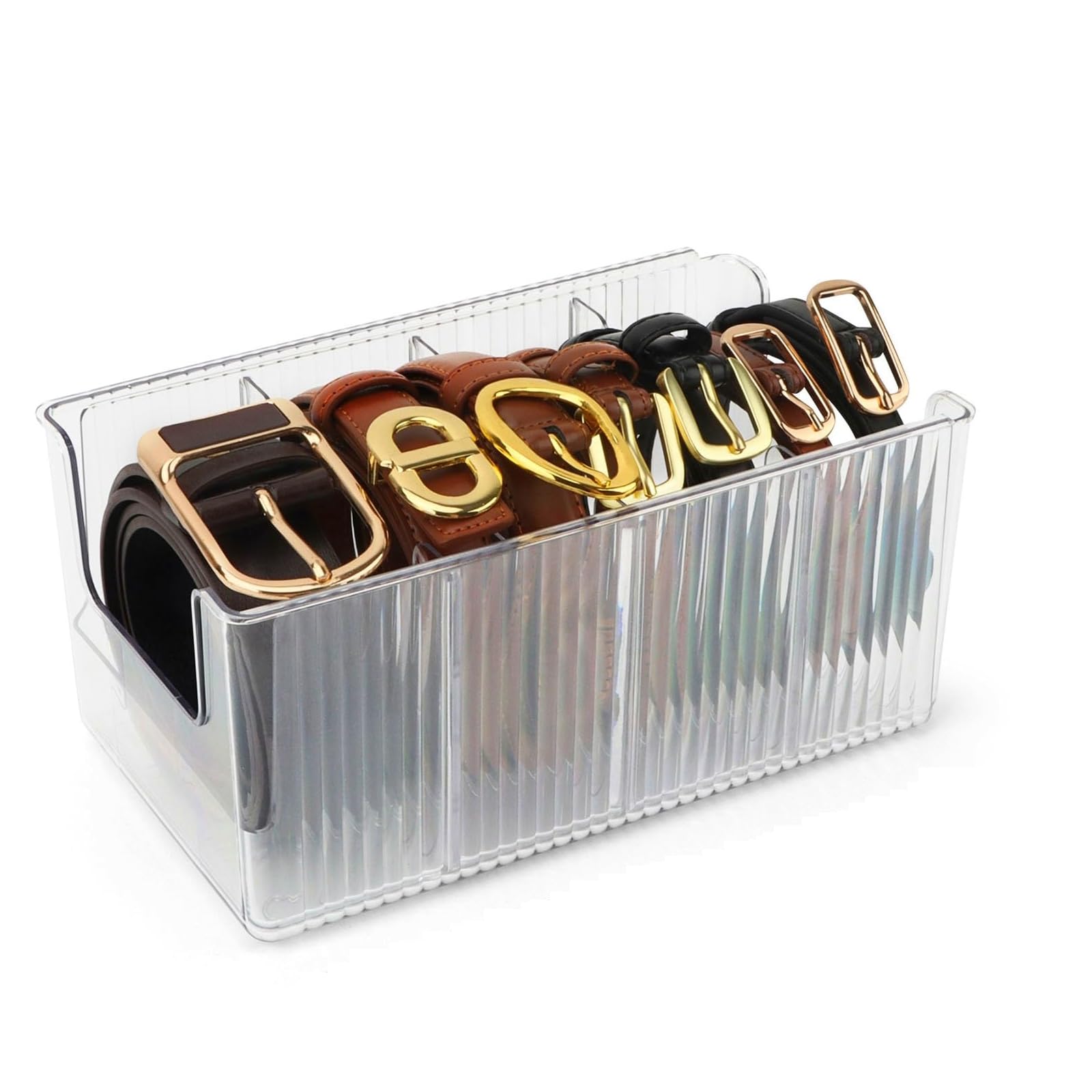Fianoeir Belt Organizer For Drawer, Adjustable Compartments Storage Box With Removable Dividers, Transparent Pet Material Belt H