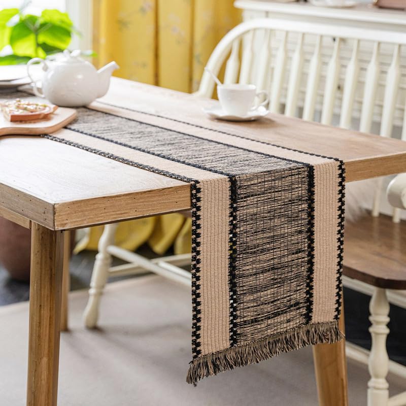 Osvino Table Runner For Home Decor 72 Inches Boho Handmade Tassels Table Runners Natural Cotton Woven Runner For Holiday Party B