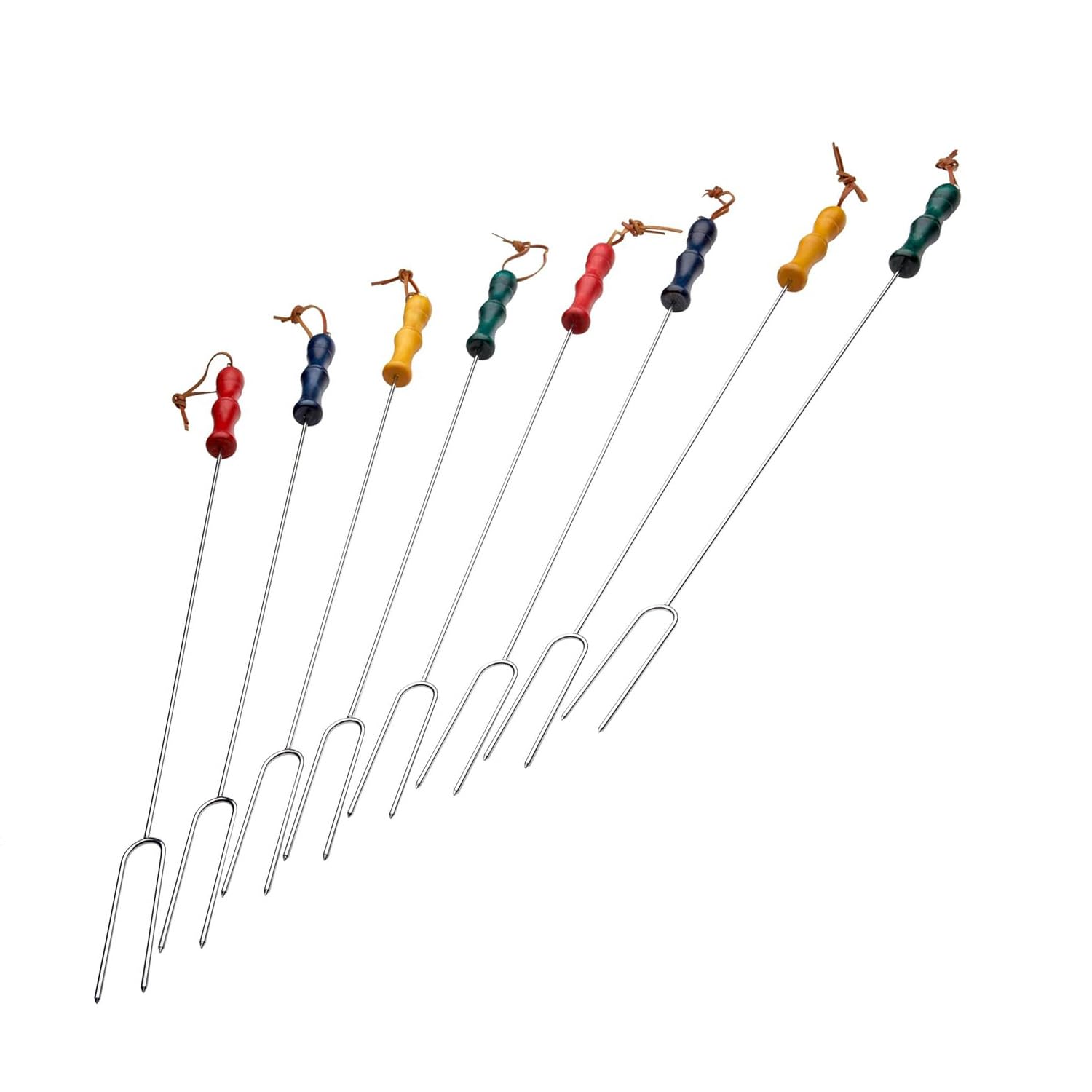 Romes 8 Piece Marshmallow Roasting Fork Set, Chrome Plated with Multi Colored Handles