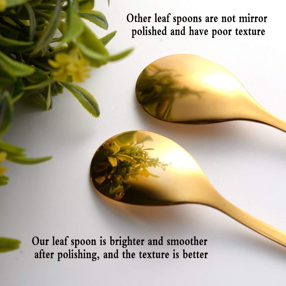 Ansaw 20-Pc Mini Gold Coffee Spoons & Dessert Forks Set, 4.7'' Stainless Steel Leaf Handle, Ideal For Tea, Appetizers, Tastings