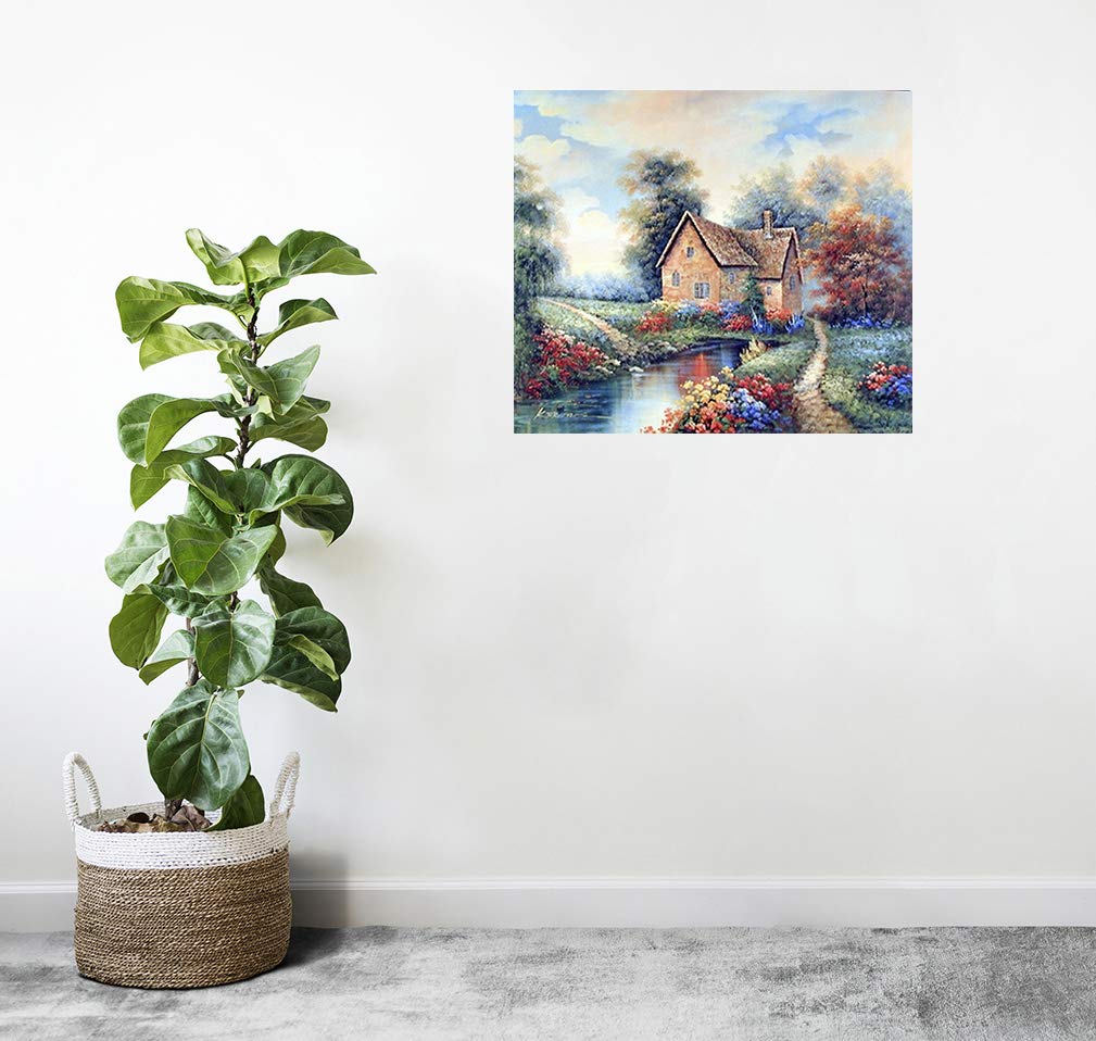 Nature Scenery Country Cottage Garden Flowers River Landscape Wall Decor Art Print Poster (16X20)