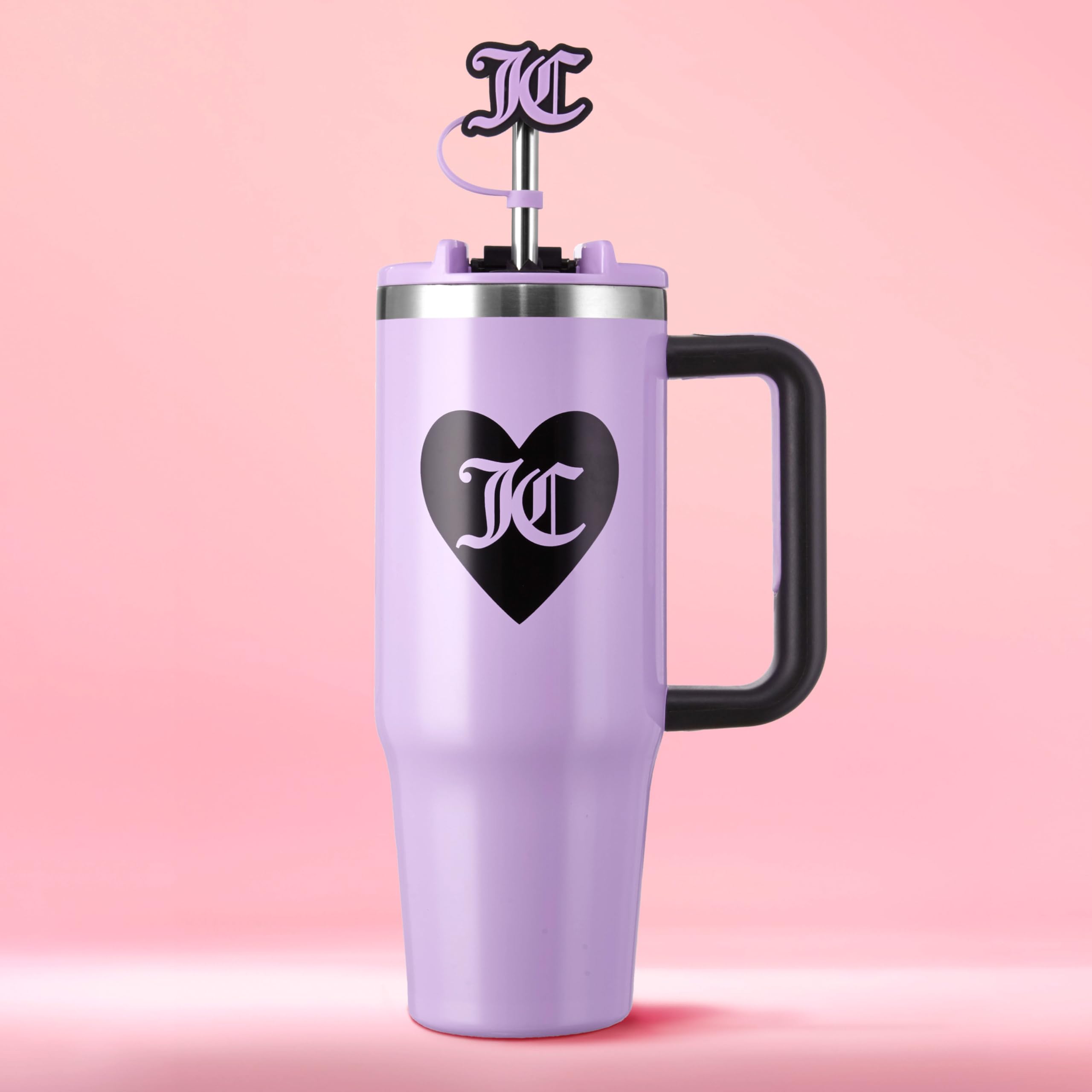 Juicy Couture Jetsetter 30oz Tumbler with Handle and Straw Topper, Lavender Purple