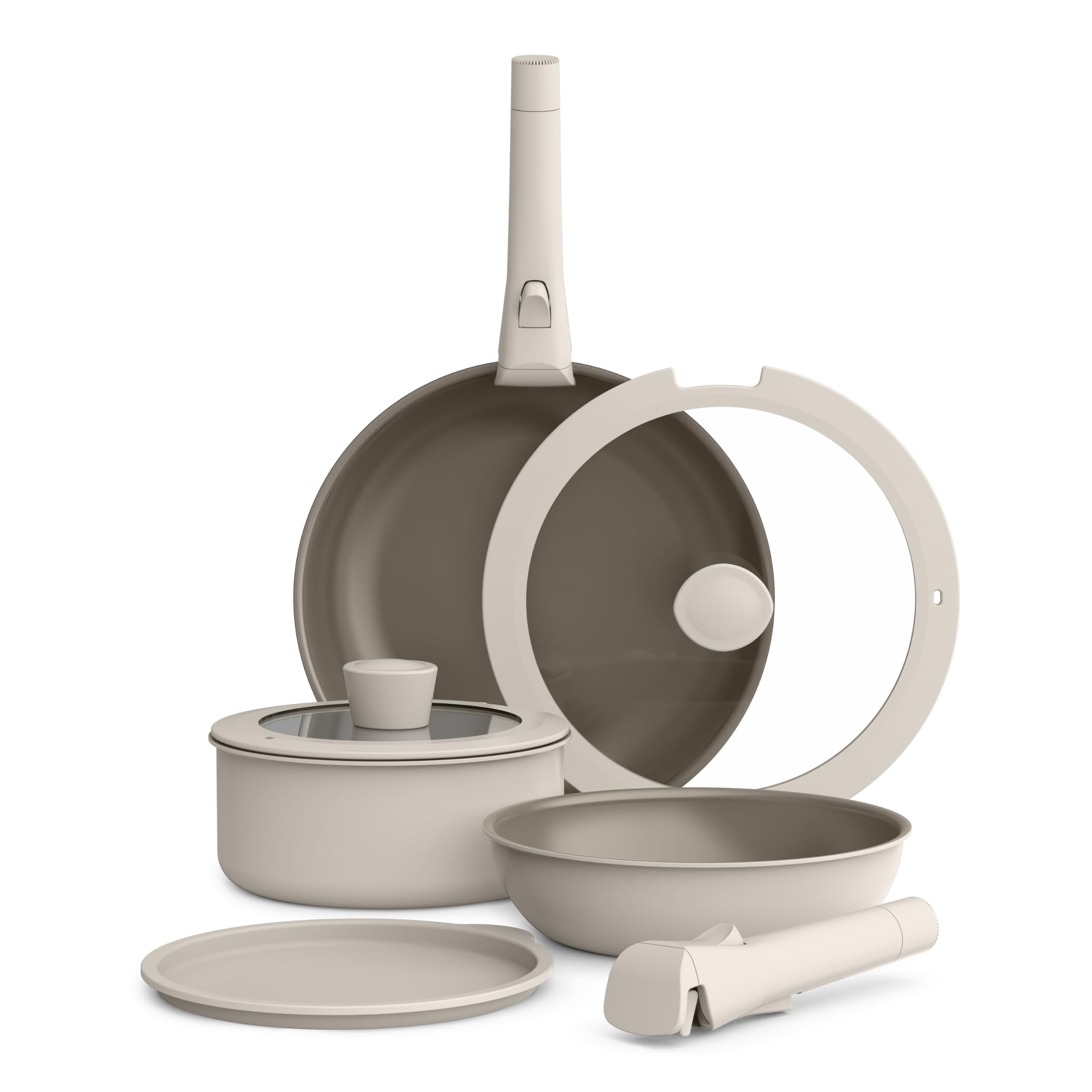 bella 8 Piece Cookware Set, Fits-anywhere Kitchenware w EverGood Ceramic Nonstick Coating, Removable Handles, Dishwasher & Oven 