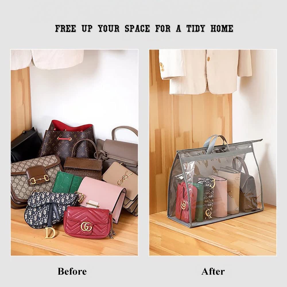 Fazhongfa 2Pcs Dust Bags For Handbags Clear Purse Storage Organizer Non-Woven Hanging Bag Closet With Zipper And Handle (X-Large