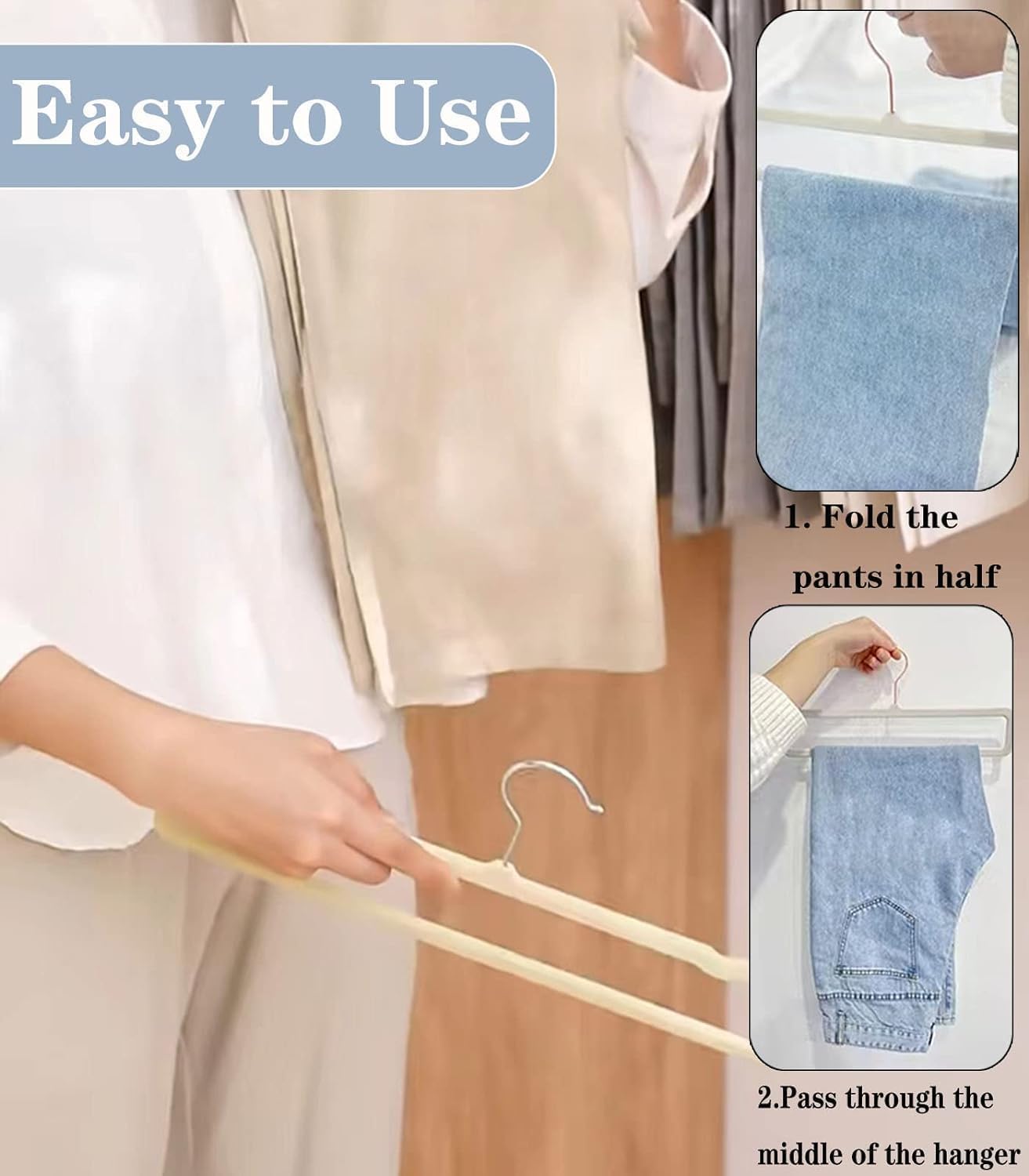 Velvet Hangers Non Slip - 20 Pack Pants Hangers For Closet - Thin Space Saving Clothes Hanger - Strong, Durable, Jean Hangers Wi