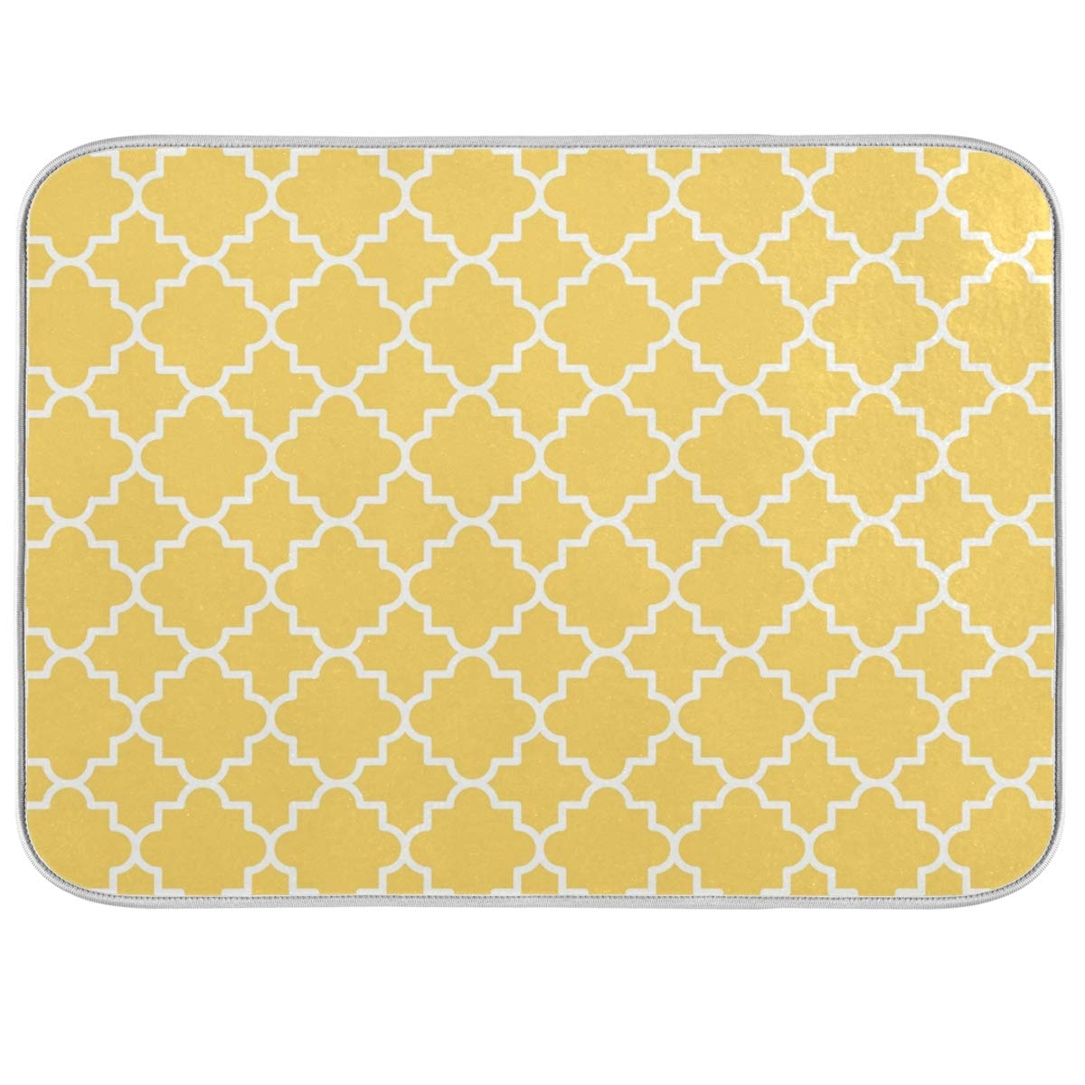 Suabo Yellow Geometric Lattice Dish Drying Mat For Kitchen, 16X18 Inch Microfiber Mat Absorbent Reversible