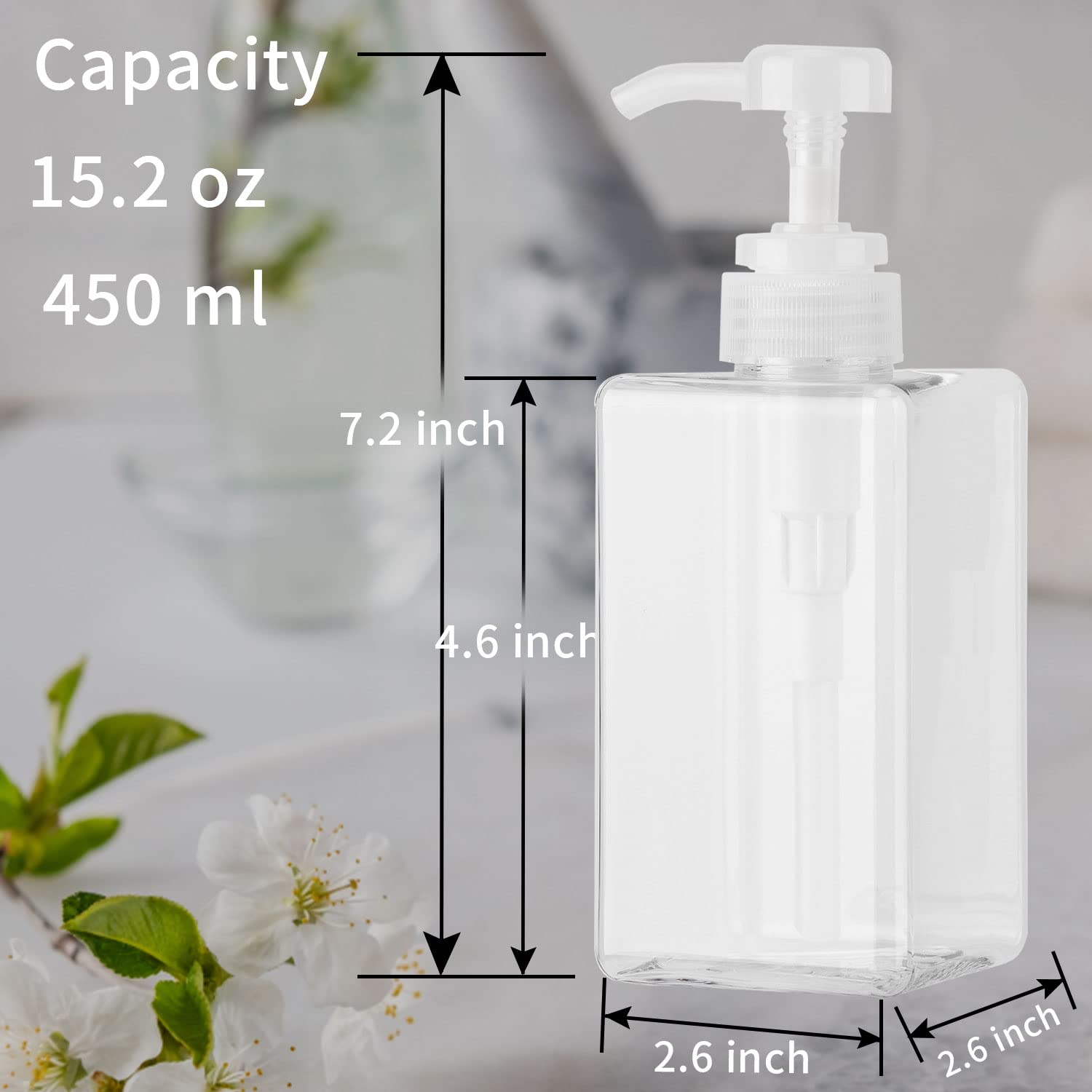 450Ml (15.2Oz) Pump Bottle Dispenser Jansburg 2Pack Refillable Square Plastic Lotion Dispenser Empty Lotion Pump Bottle For Esse