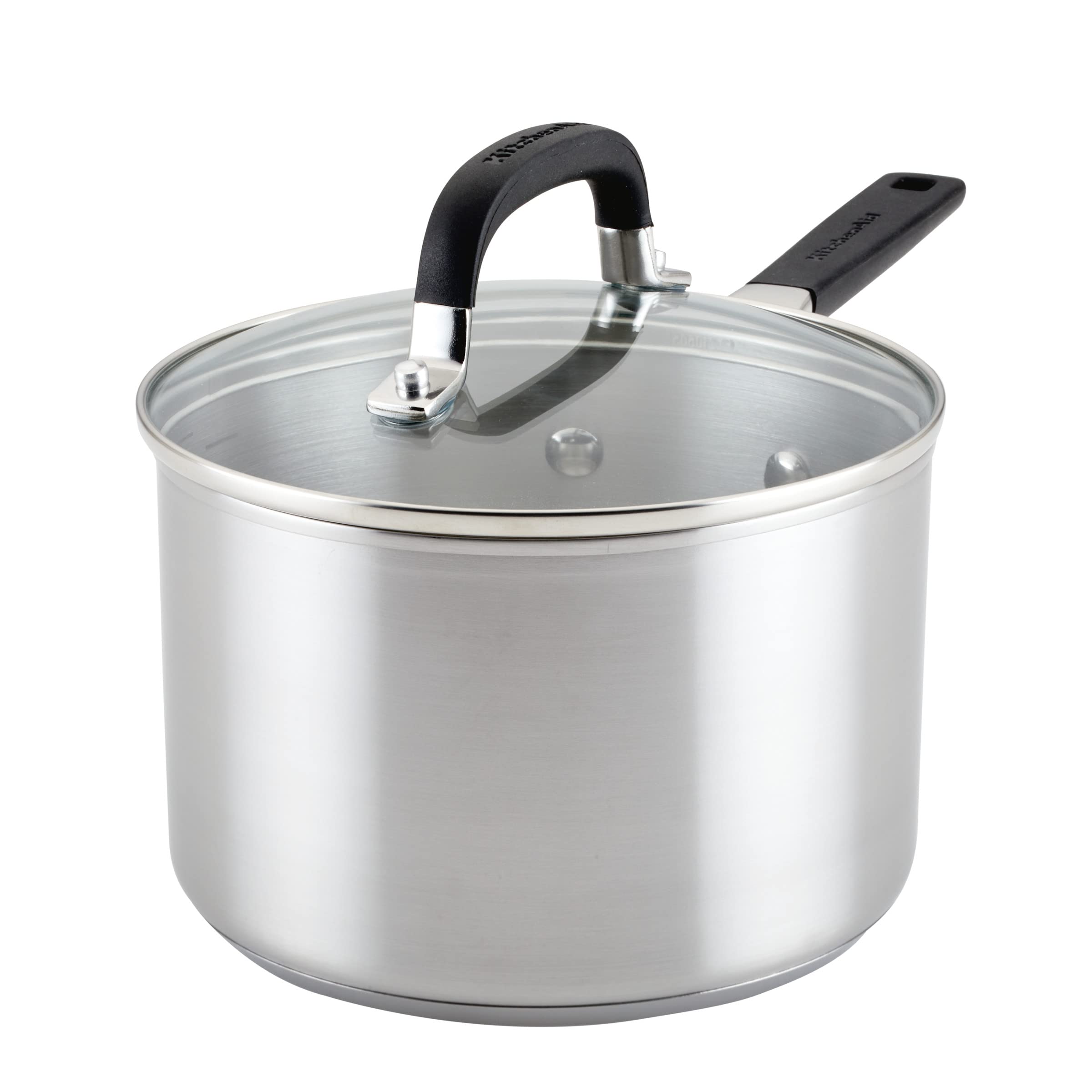 KitchenAid 3 Quart Saucepan with Lid, Brushed Stainless Steel Induction Saucepan