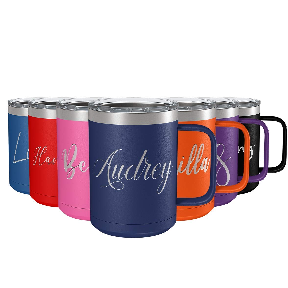 Personalized Coffee Mug Navy Blue Matte Finish 15 oz with Handle Custom Engraved Gift Stainless Steel Vacuum Insulated Cup