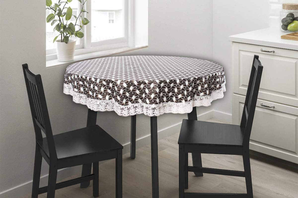 The Furnishing Tree Round Shaped WxL 48x48 Inch Center Table Cover Interlocked Ropes Pattern Grey, Waterproof PVC