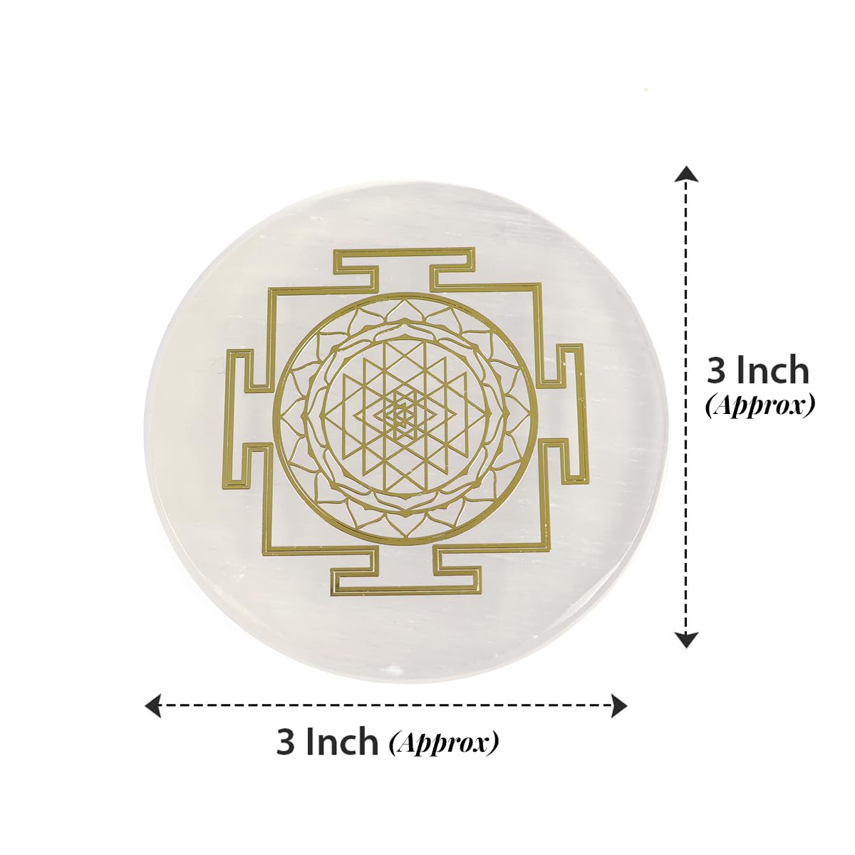 Reiki Crystal Products Selenite Charging Plate Coaster With Shree Yantra Symbol Size 7.6 Cm (3 Inch)