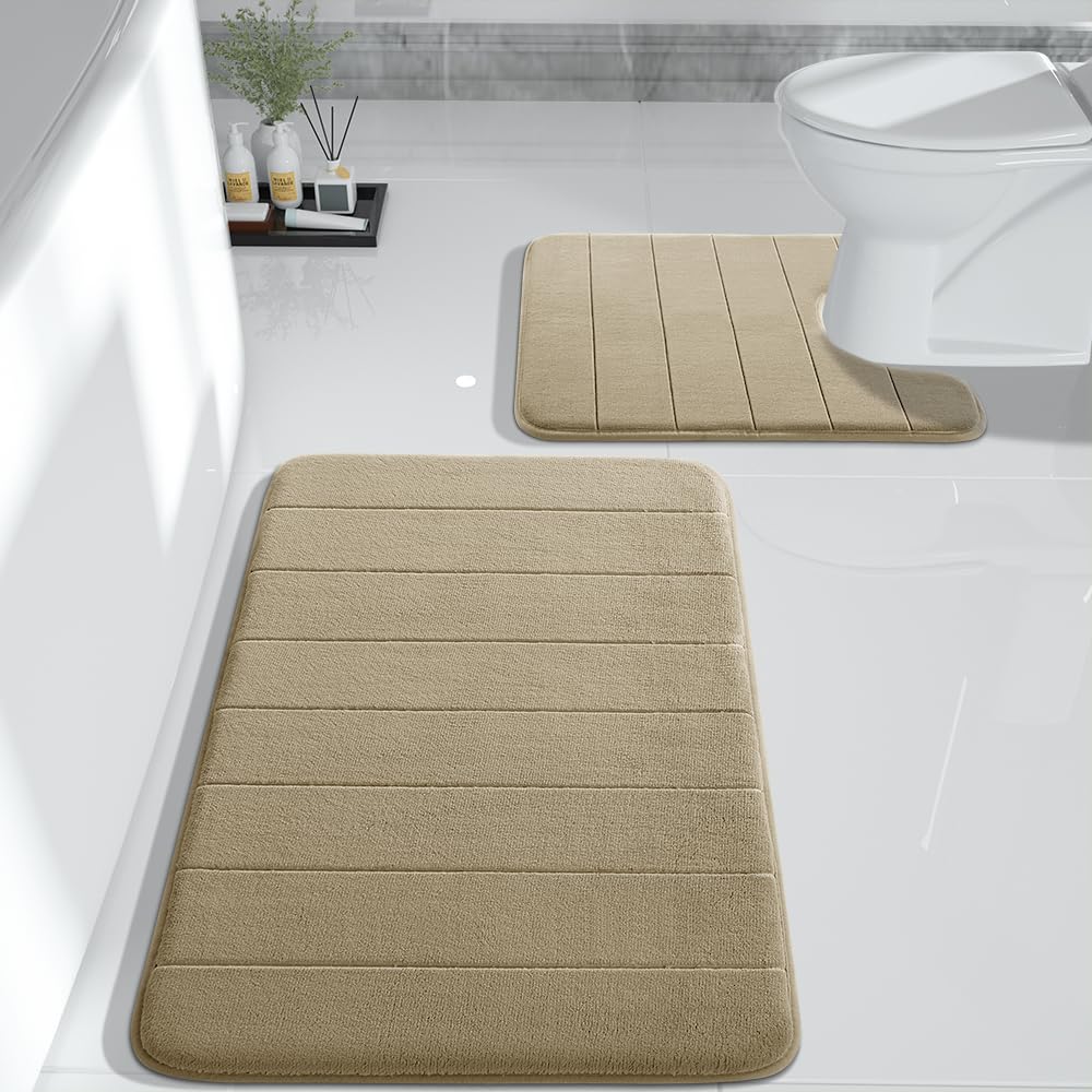 Yimobra Memory Foam Bath Mat Set, 2 Pieces Soft Bathroom Rugs,31.5X19.8 And 24X20.4 U-Shaped For Bathroom Rugs, Toilet Mats, Wat