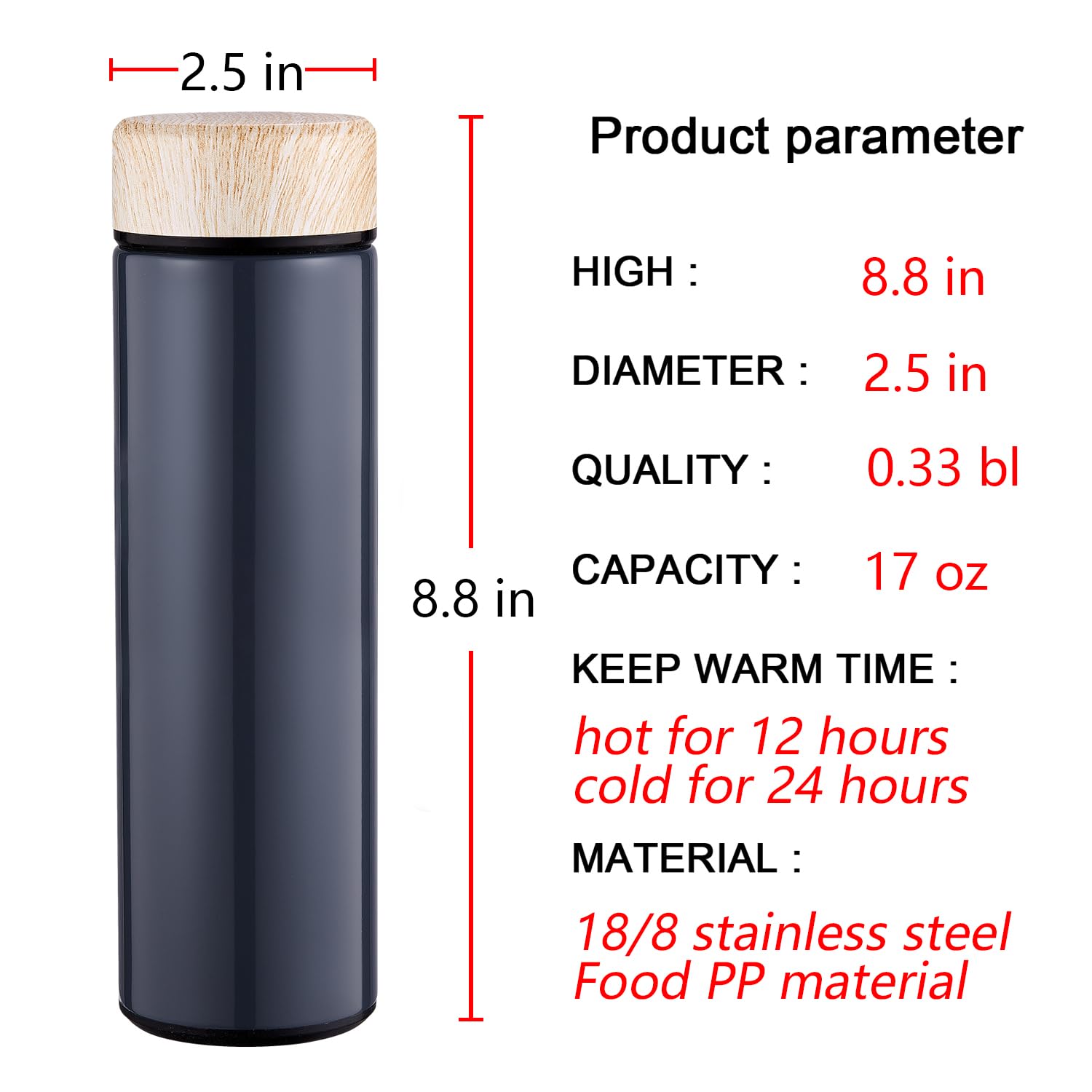 15Oz Water Bottle Stainless Steel Thermos Flask - Insulated Vacuum, Leak Proof, Keeps Drinks Hot/Cold - Ideal For Coffee, Tea, W