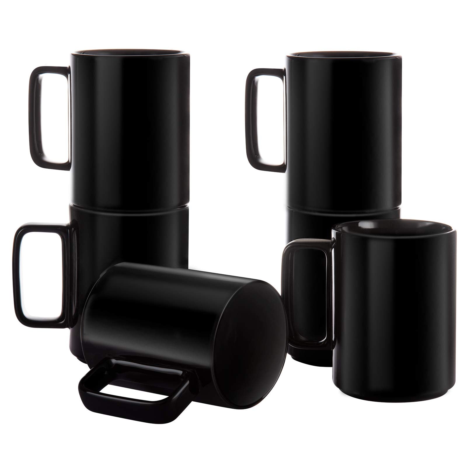 E-liu Porcelain Tea Mugs Coffee Mug Set, Large 15 Ounces Cups for Coffee, Tea, Cocoa, and Mulled Drinks, Set of 6, Black