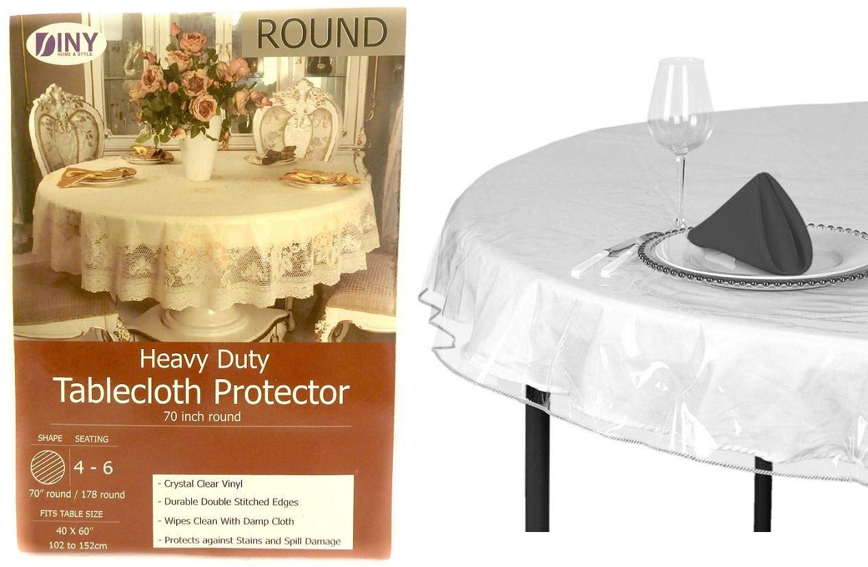 Dependable Industries Inc. Essentials Deluxe Clear Plastic Tablecloth Protector With Sewn Edge 70'' Round