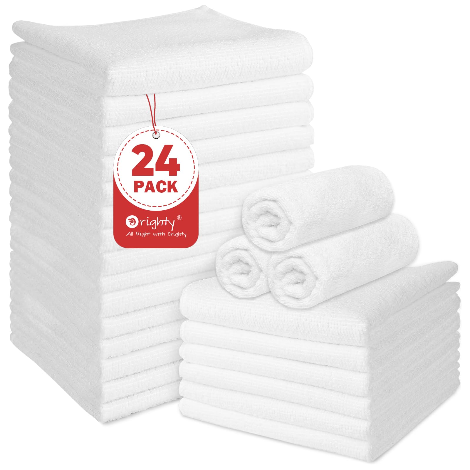 Orighty White Salon Towels, Pack Of 24(Not Bleach Proof, 18 X 30 Inches) Super Soft And Absorbent Microfiber Towels For Salon, H