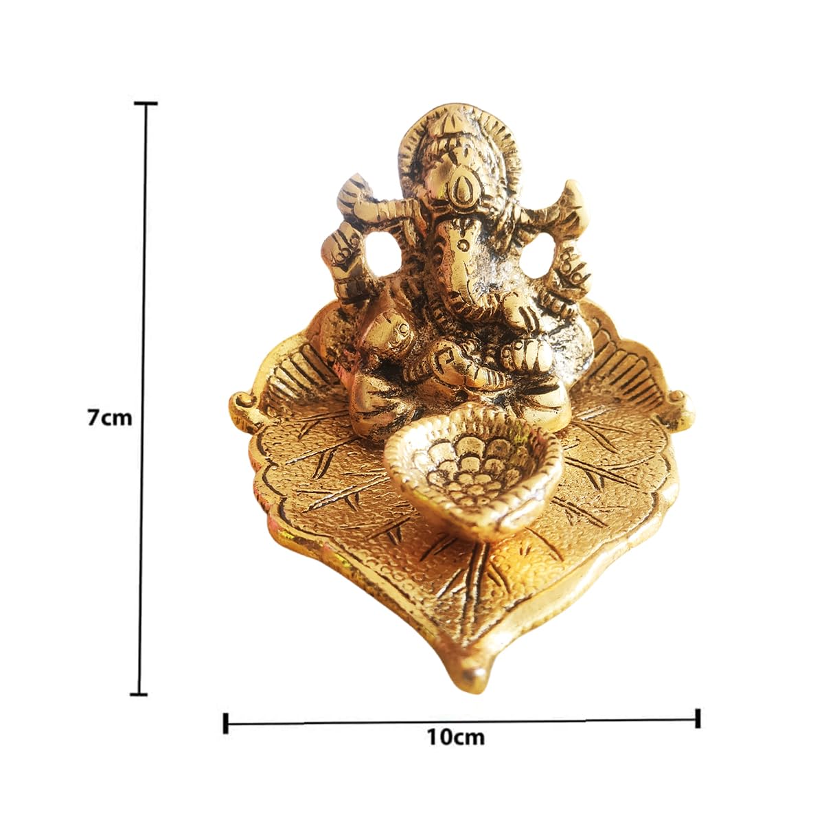 Saugat Traders Lord Ganesha On Leaf With Diya For Pooja | Brass Ganesh Statue For Home Temple | Religious Idols Return Gifts | G