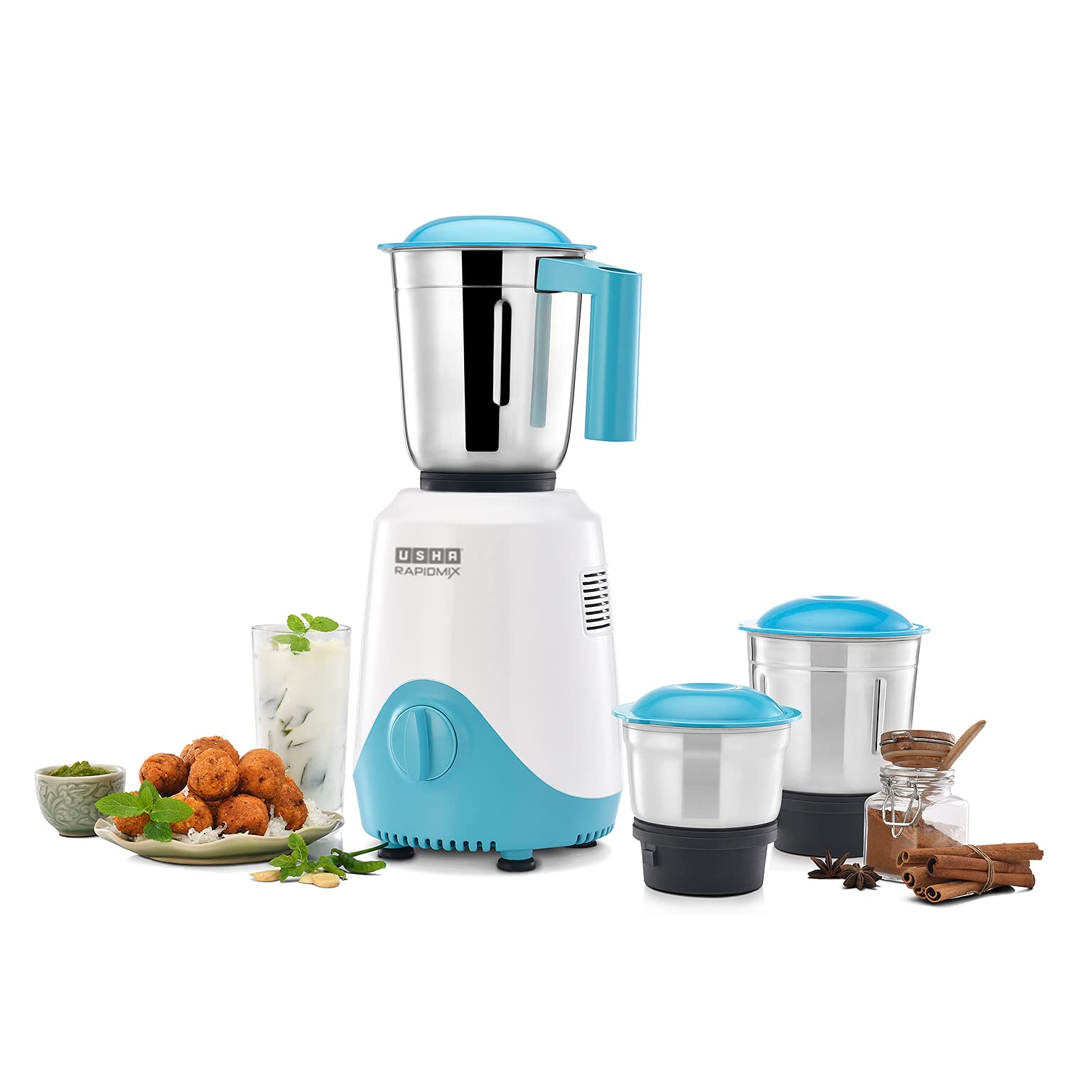 Usha Rapidmix 500-Watt Copper Motor Mixer Grinder With 3 Jars And 2 Years Product Warranty & 5 Years Motor Warranty (Sea Green/W