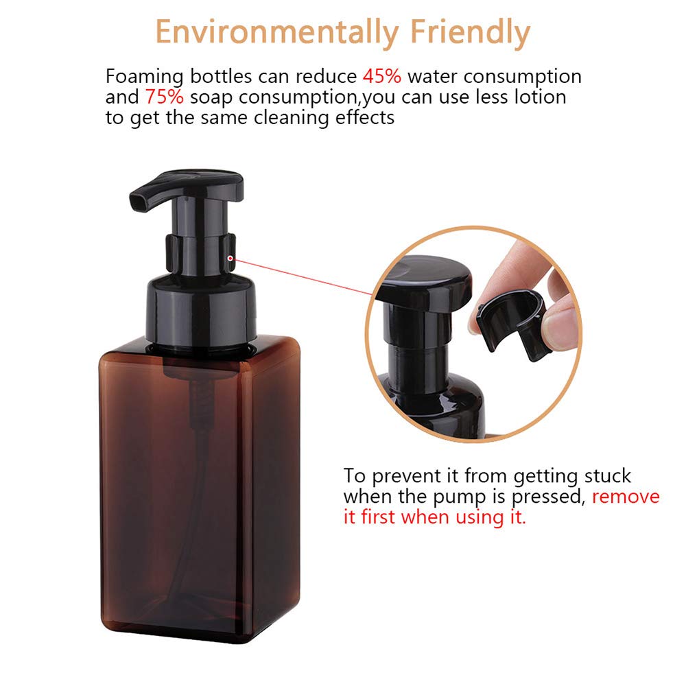 Uujoly Foaming Soap Dispenser, 450Ml (15Oz) Refillable Pump Bottle Plastic For Liquid Soap, Shampoo, Body Wash (2 Pcs) (Amber)