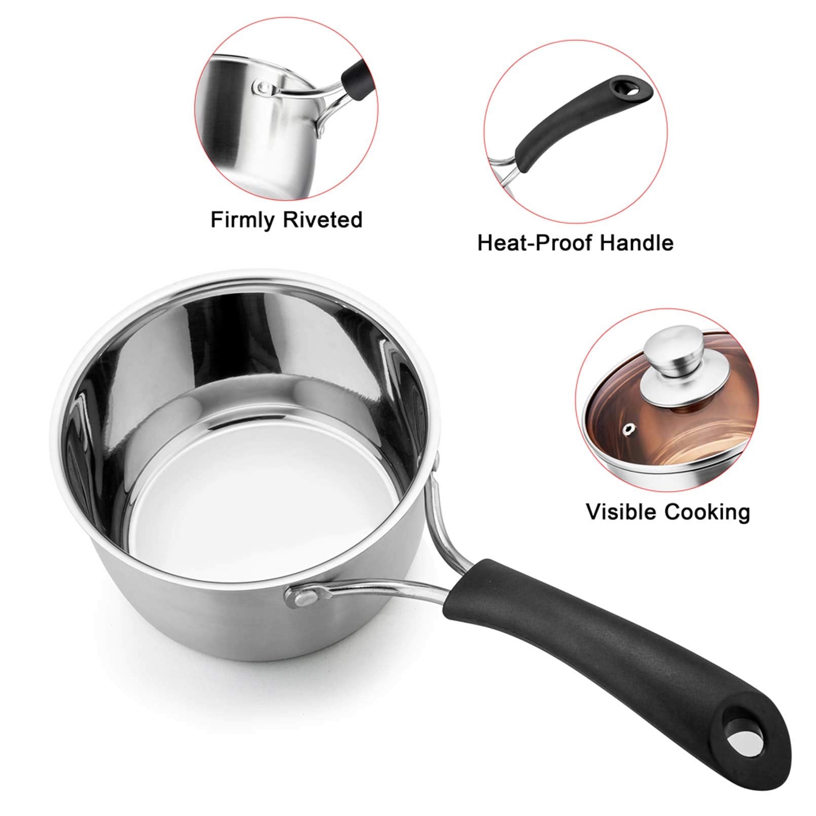 Teamfar 1Qt Saucepan, Stainless Steel Sauce Pan With Lid, Milk Pan Cookware Professional With Long Heatproof Handle, Non Toxic &