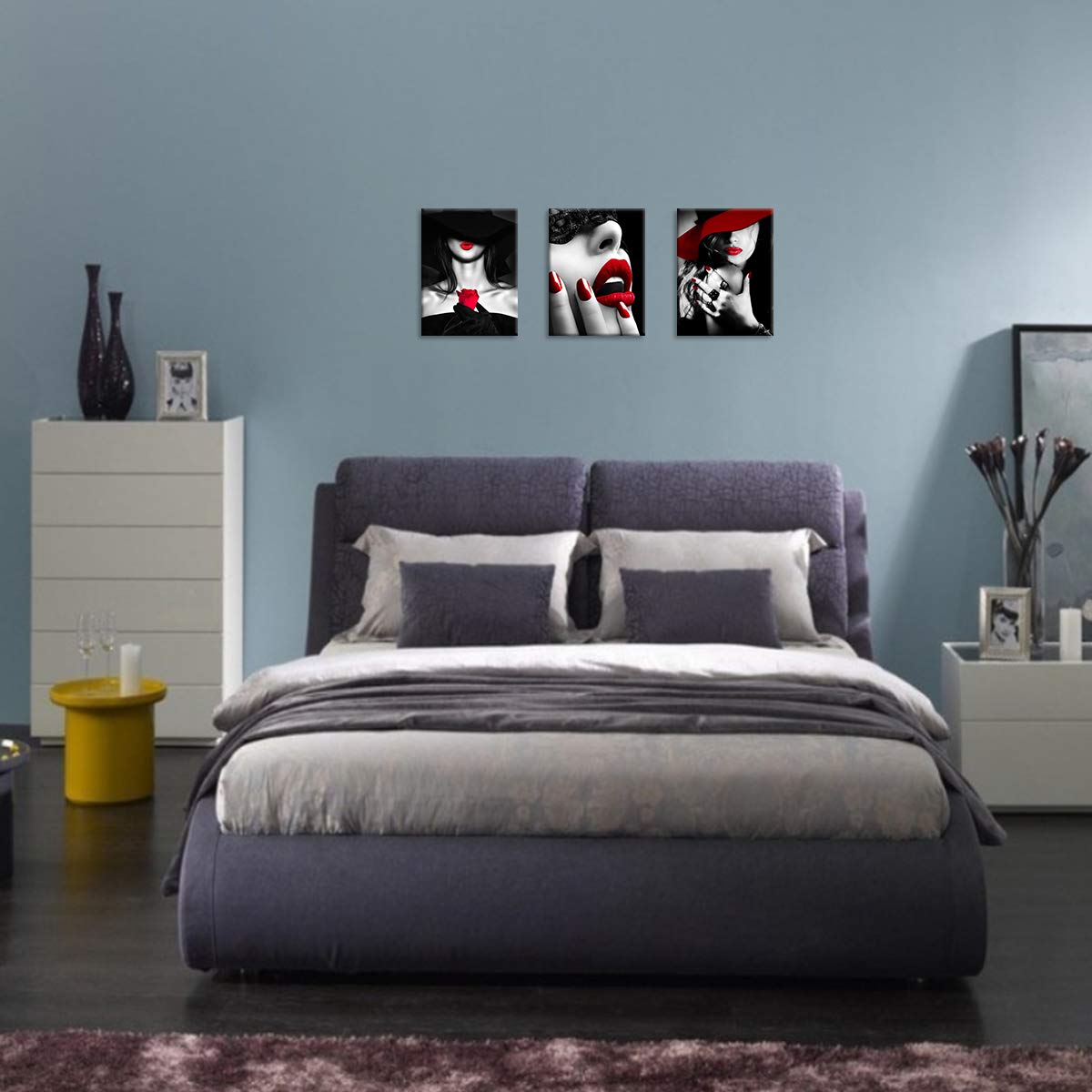 Bedroom Decor For Women Red Lips Black And White Bathroom Decor Wall Art Red Rose Fashion Room Decor Office Modern Art Wall Deco