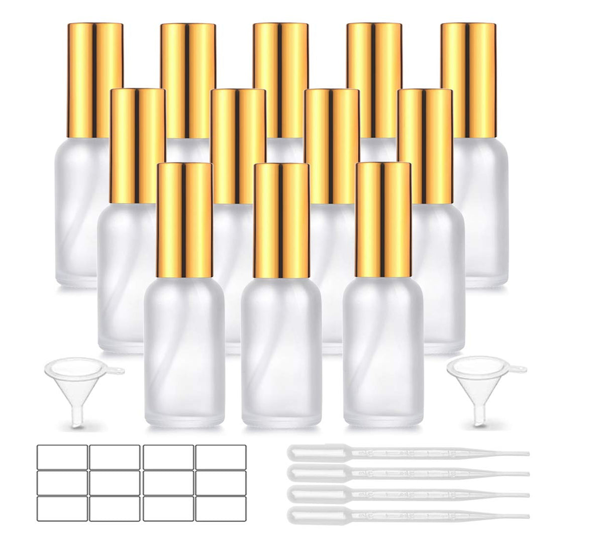12 Pack 1 Oz Frosted Glass Spray Bottles With Fine Mist Sprayer & Golden Pump Cap,Empty Travel Size Perfume Atomizer Liquid Cont